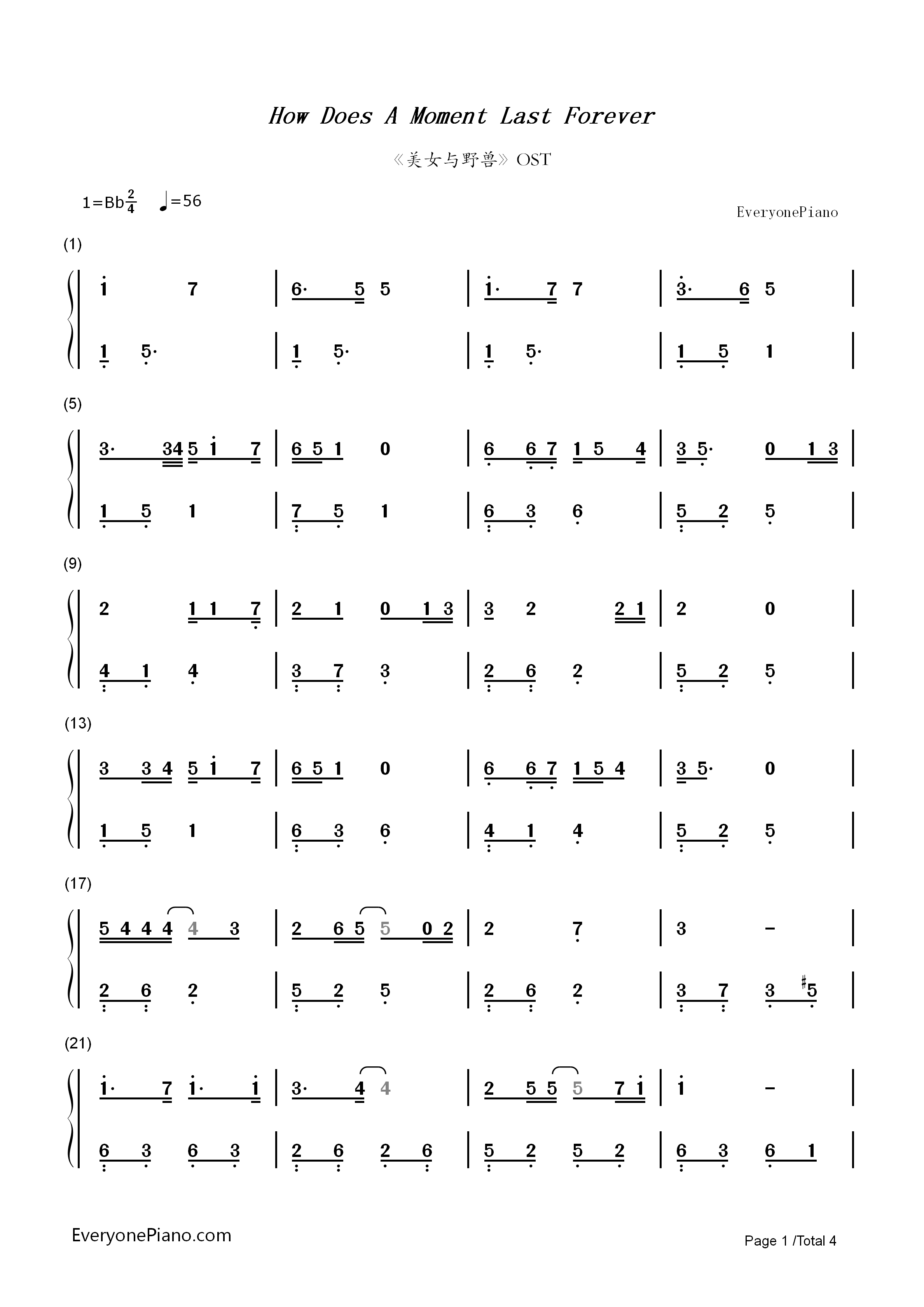 How_Does_A_Moment_Last_Forever钢琴简谱_Céline_Dion_London_Voices_Michael_Kosarin演唱