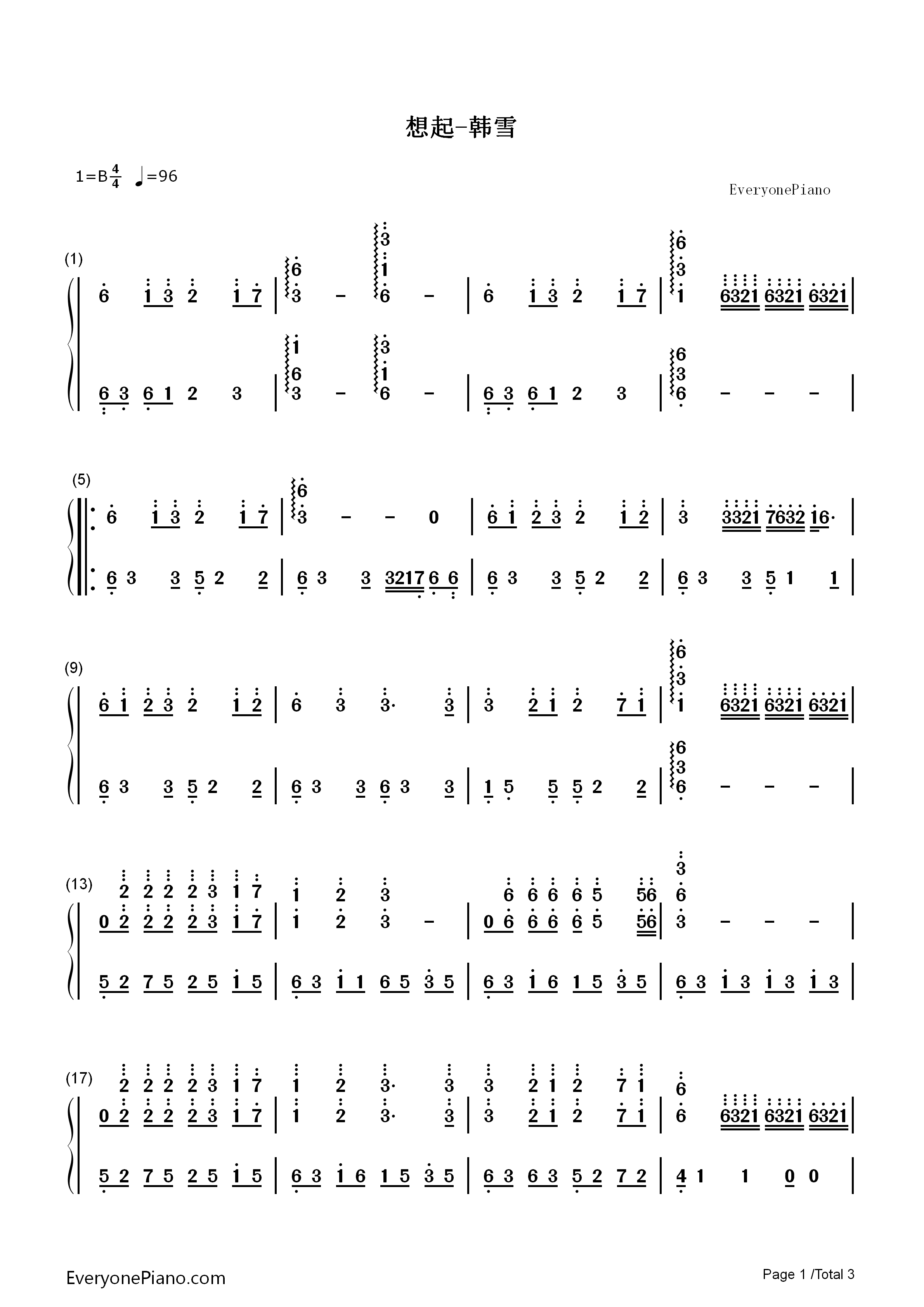 想起钢琴简谱_韩雪演唱