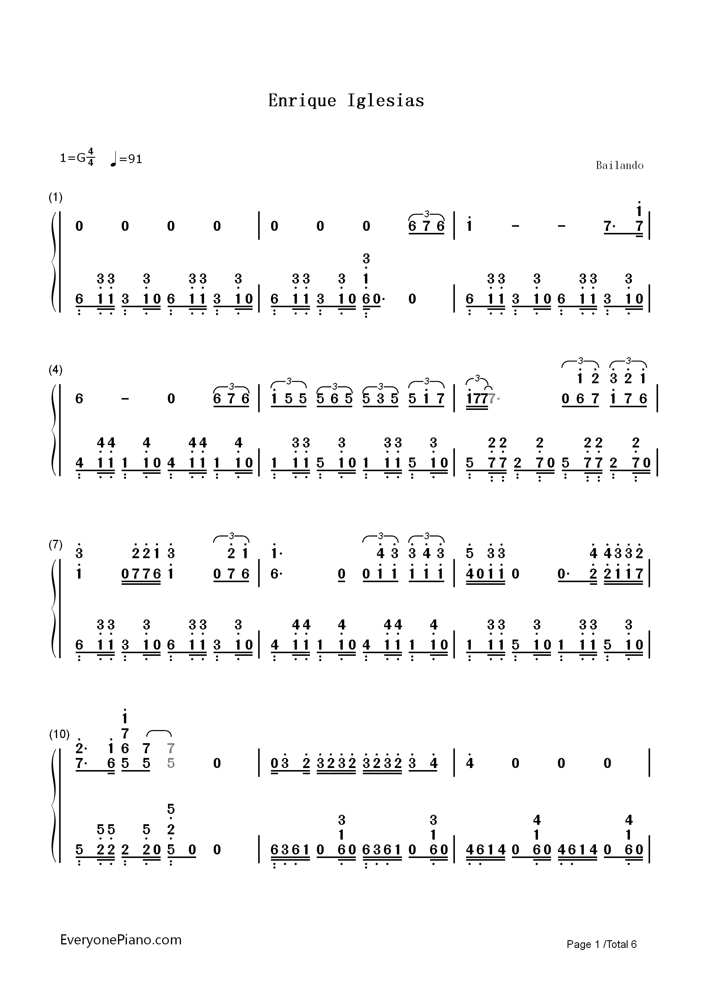 Bailando钢琴简谱_Enrique_Iglesias演唱