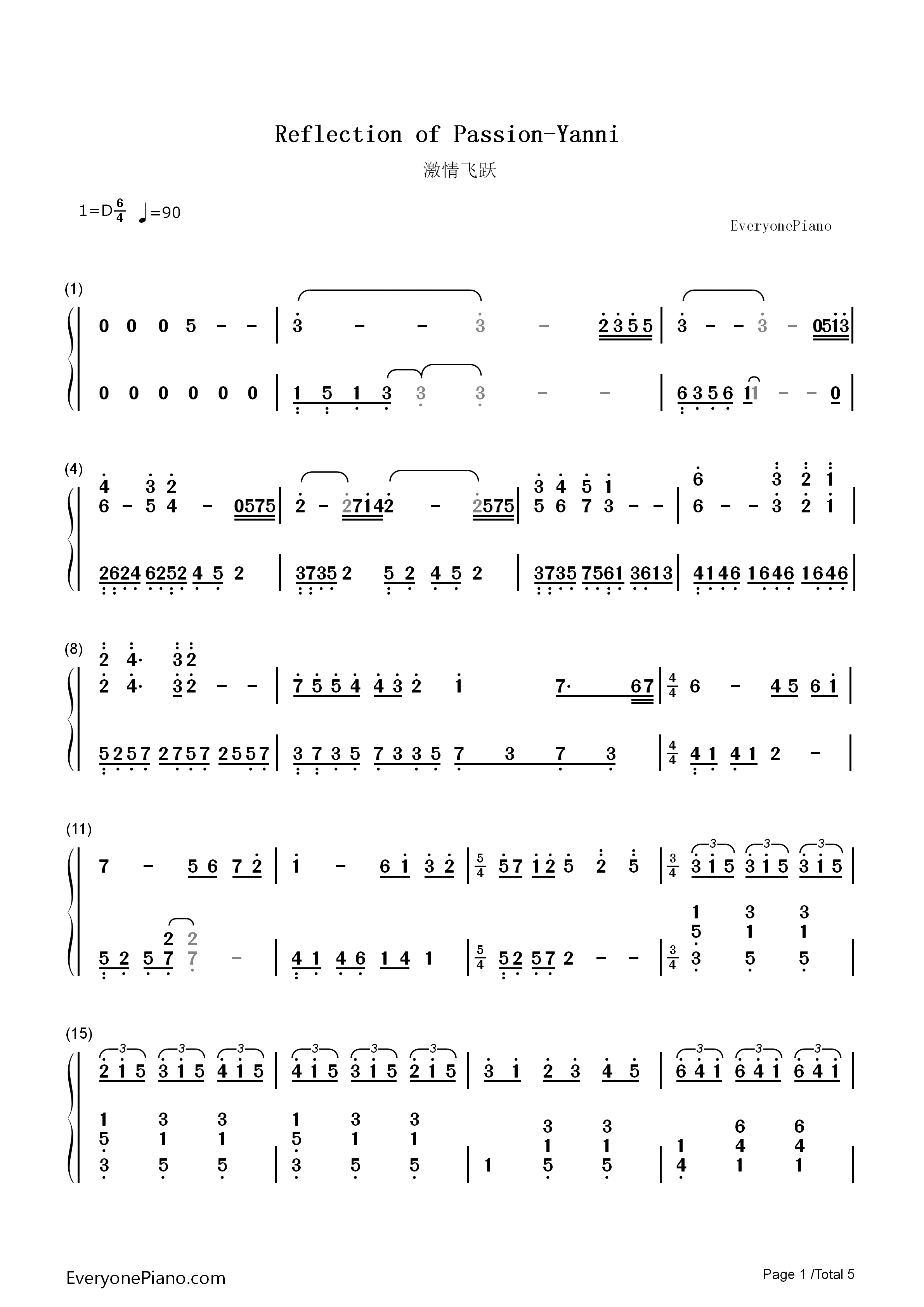 Reflections_of_Passion钢琴简谱_雅尼演唱