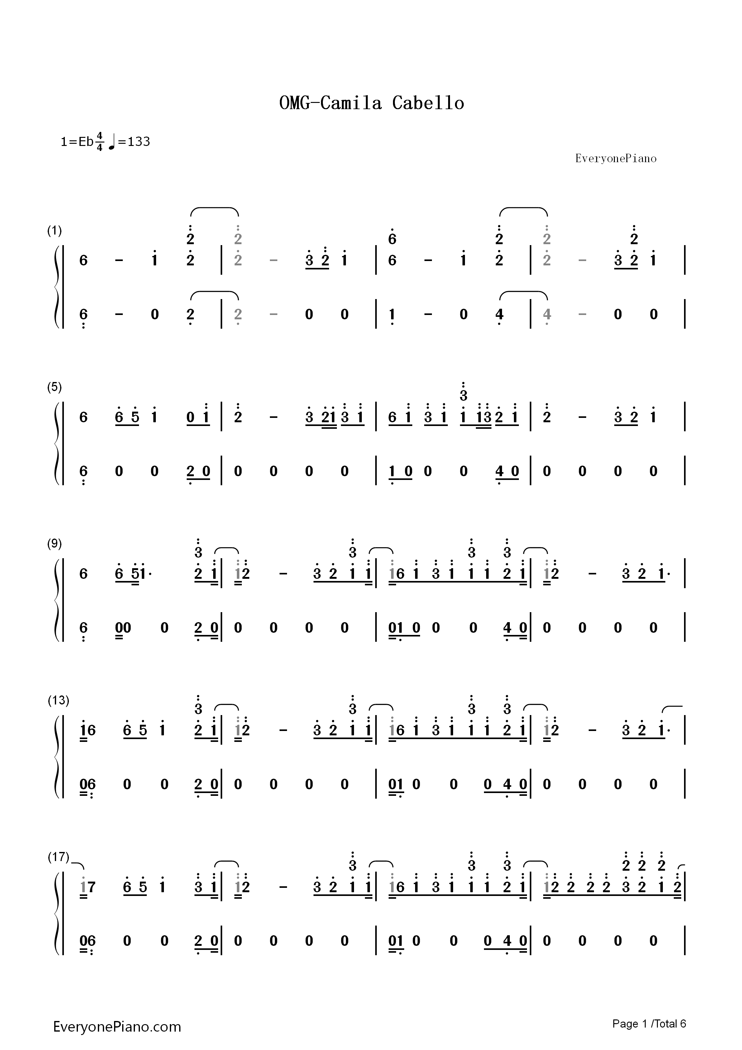 OMG钢琴简谱_Camila_Cabello演唱