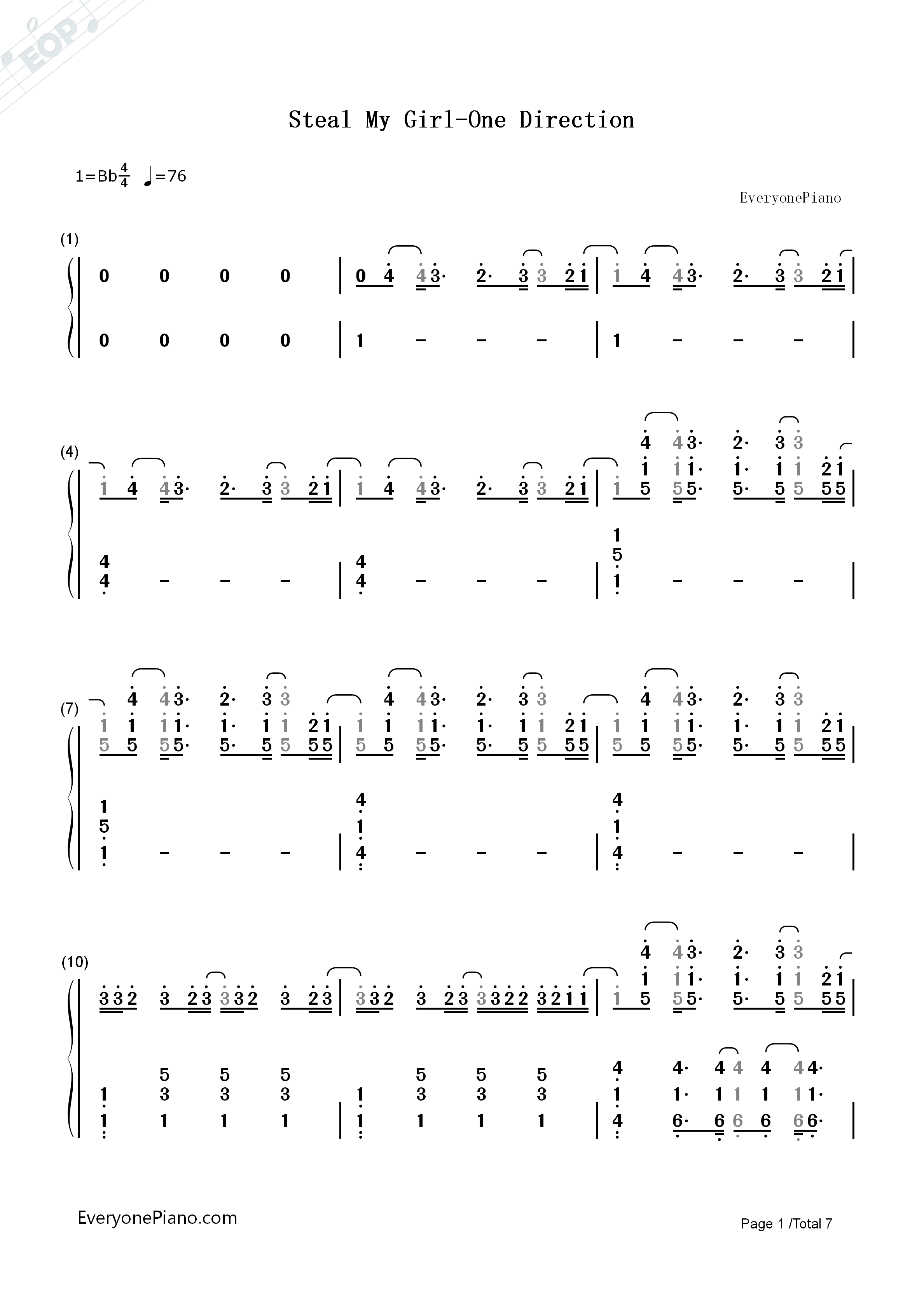 Steal_My_Girl钢琴简谱_One_Direction演唱