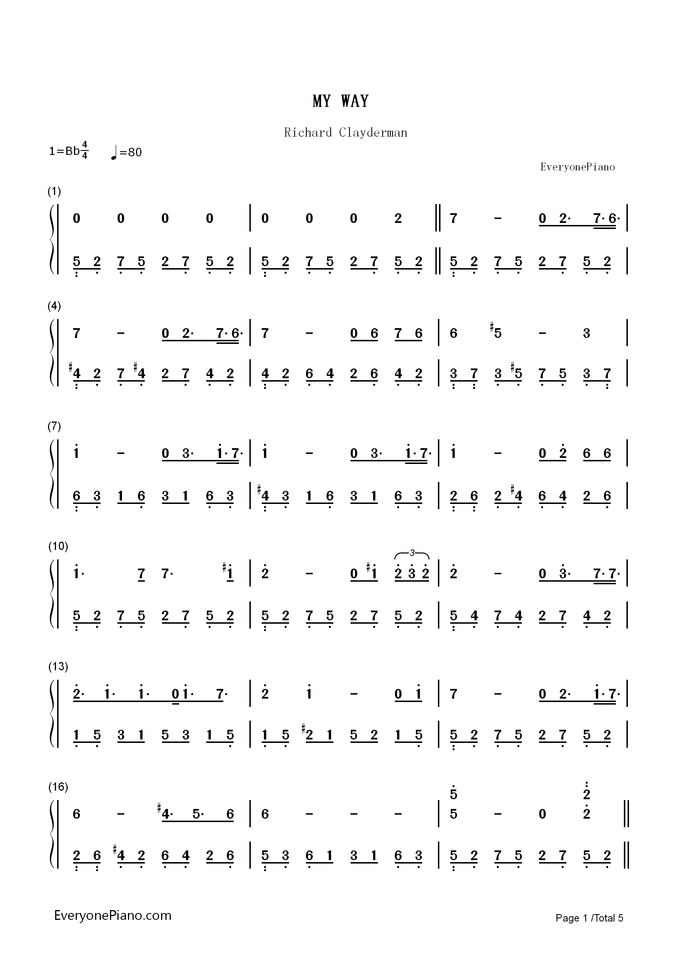 My_Way钢琴简谱_理查德_克莱德曼演唱