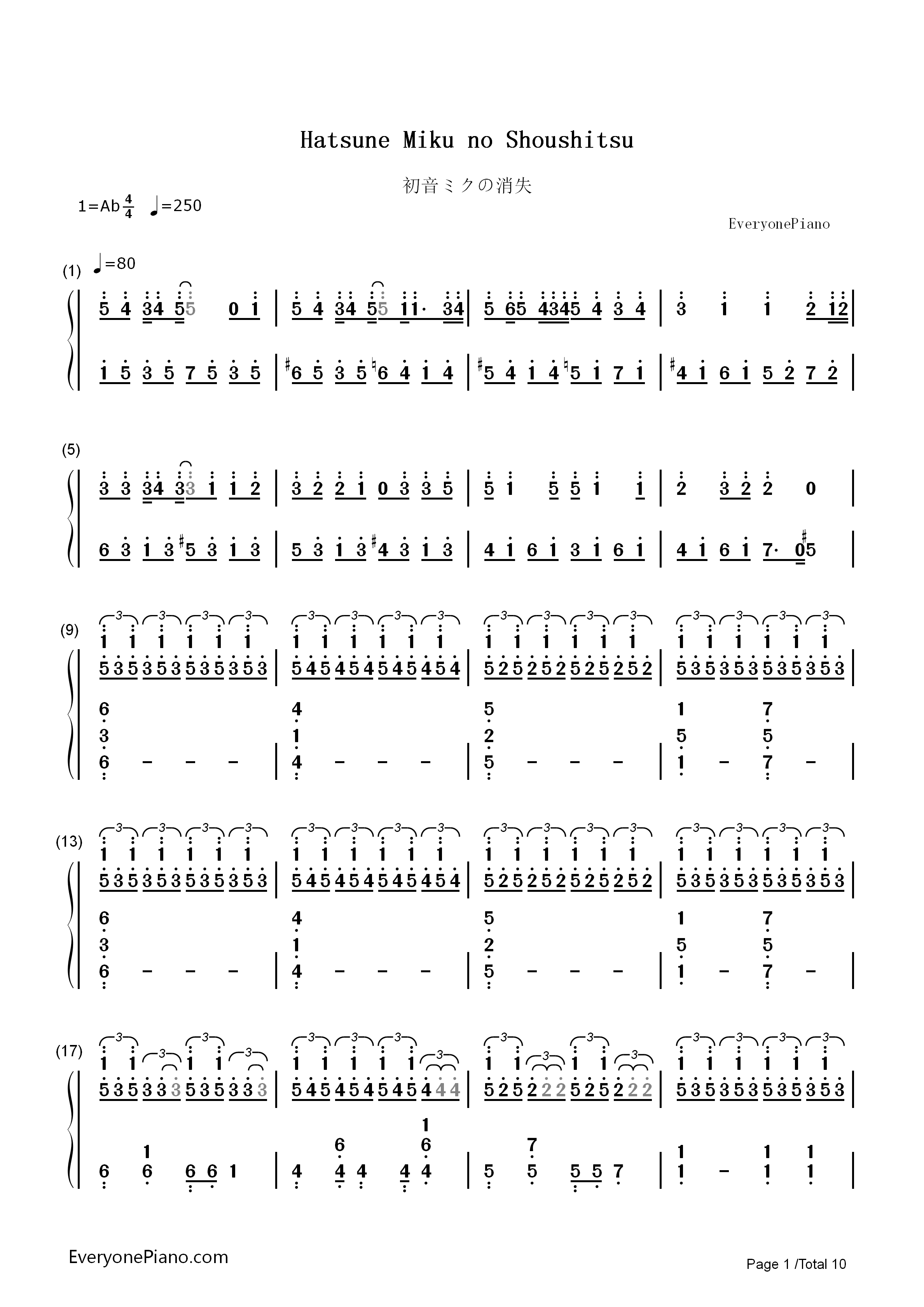 初音未来的消失钢琴简谱_cosMo__暴走P__触手猴演唱