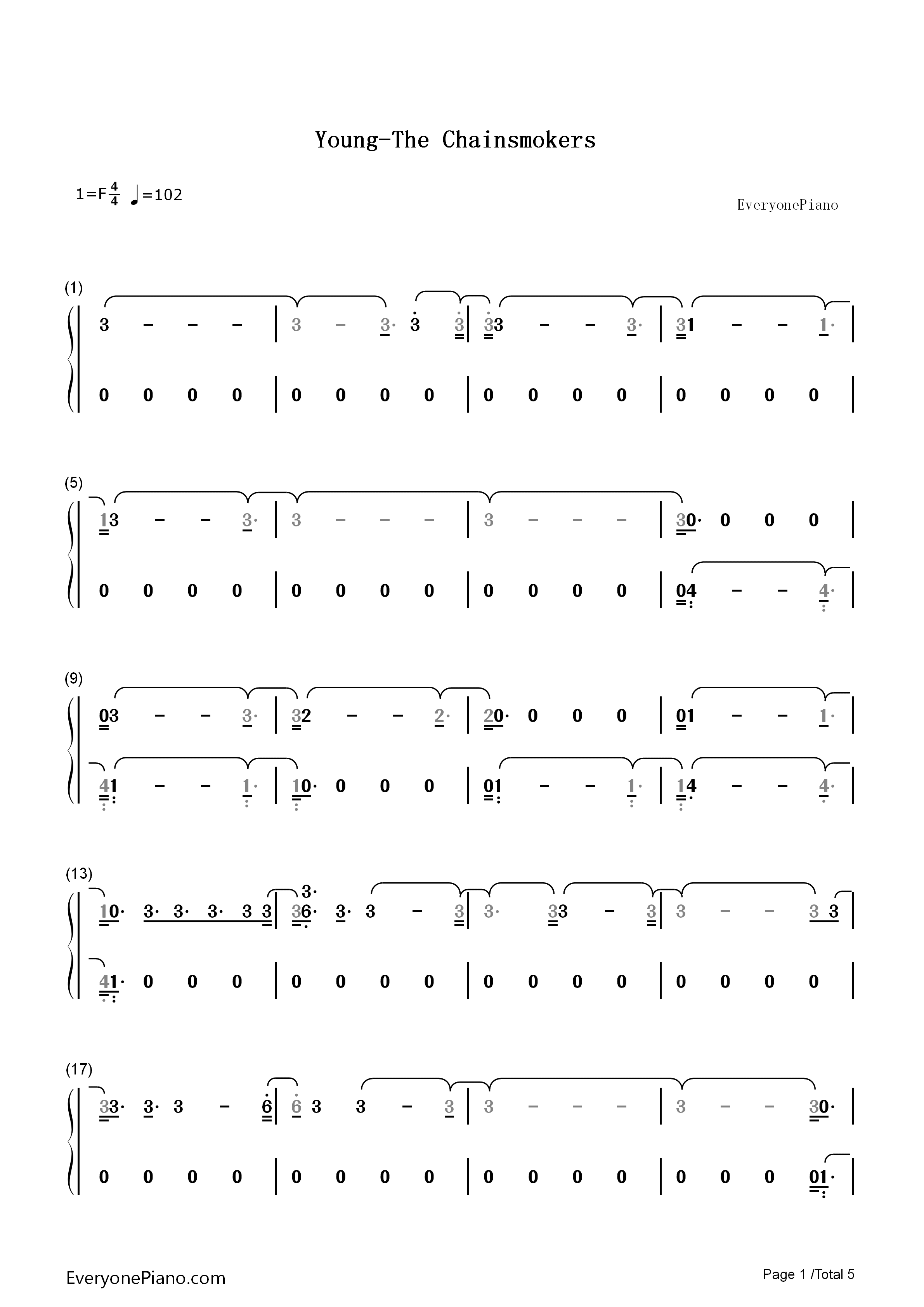 Young钢琴简谱_The_Chainsmokers演唱