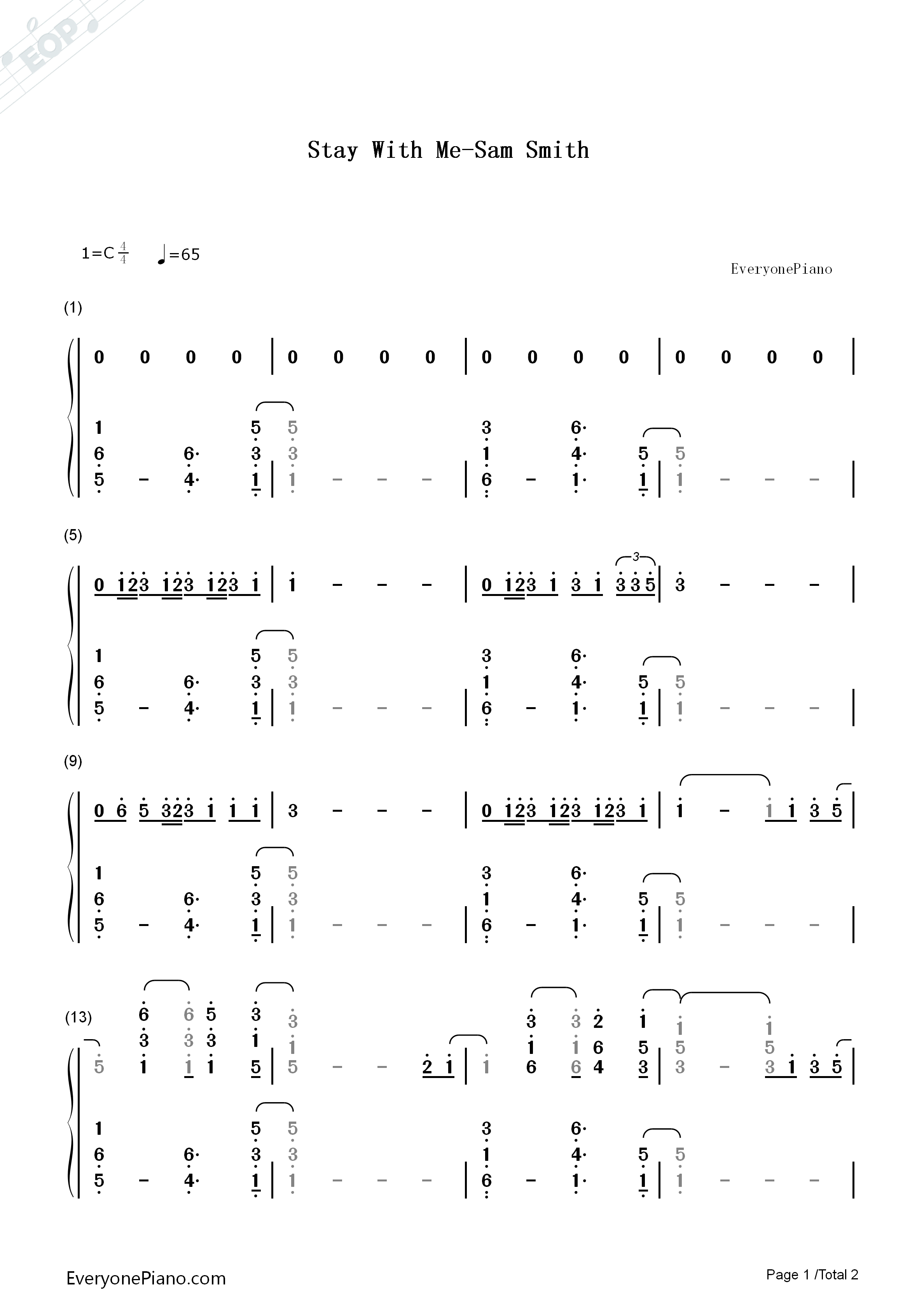 Stay_with_Me钢琴简谱_Sam_Smith演唱
