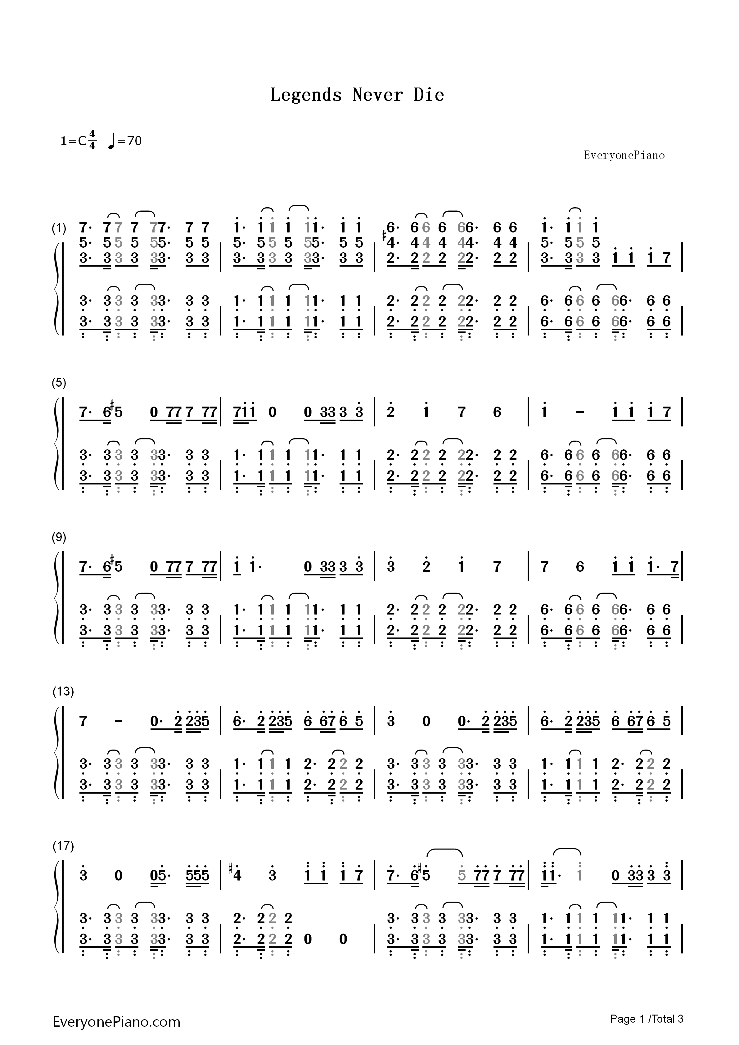 Legends_Never_Die钢琴简谱_Against_the_Current演唱