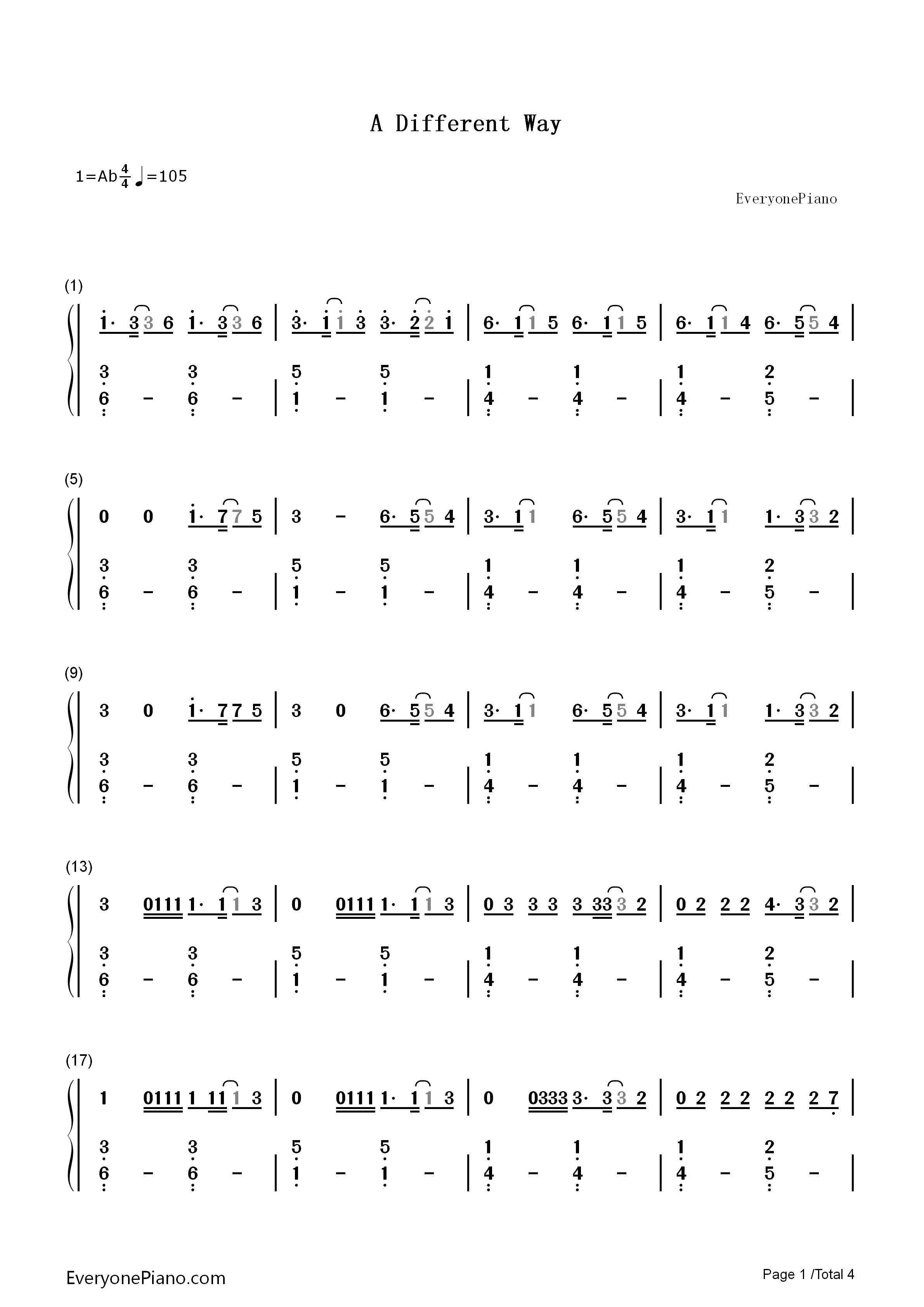 A_Different_Way钢琴简谱_DJ_Snake_Lauv演唱