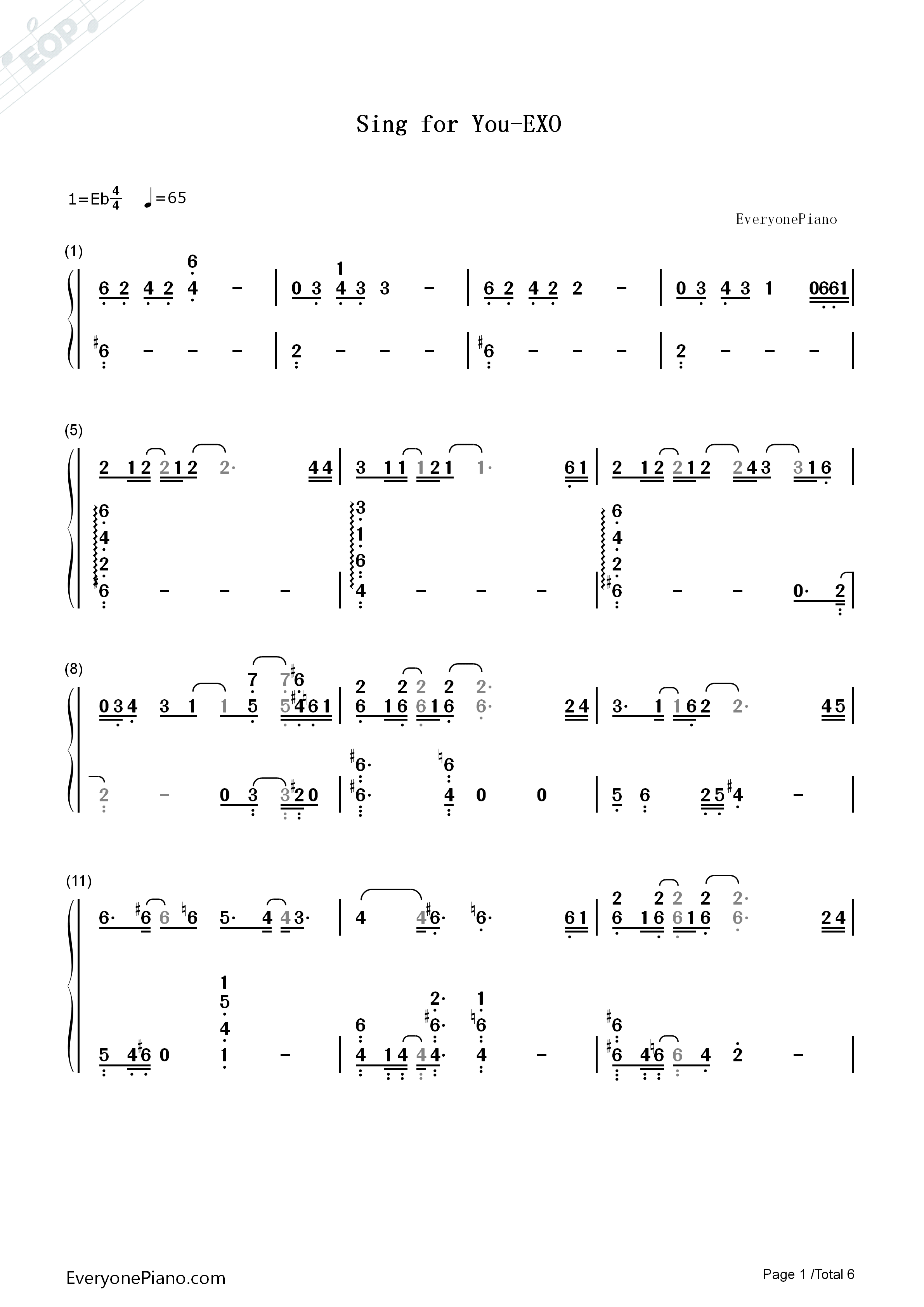 Sing_for_You钢琴简谱_EXO演唱