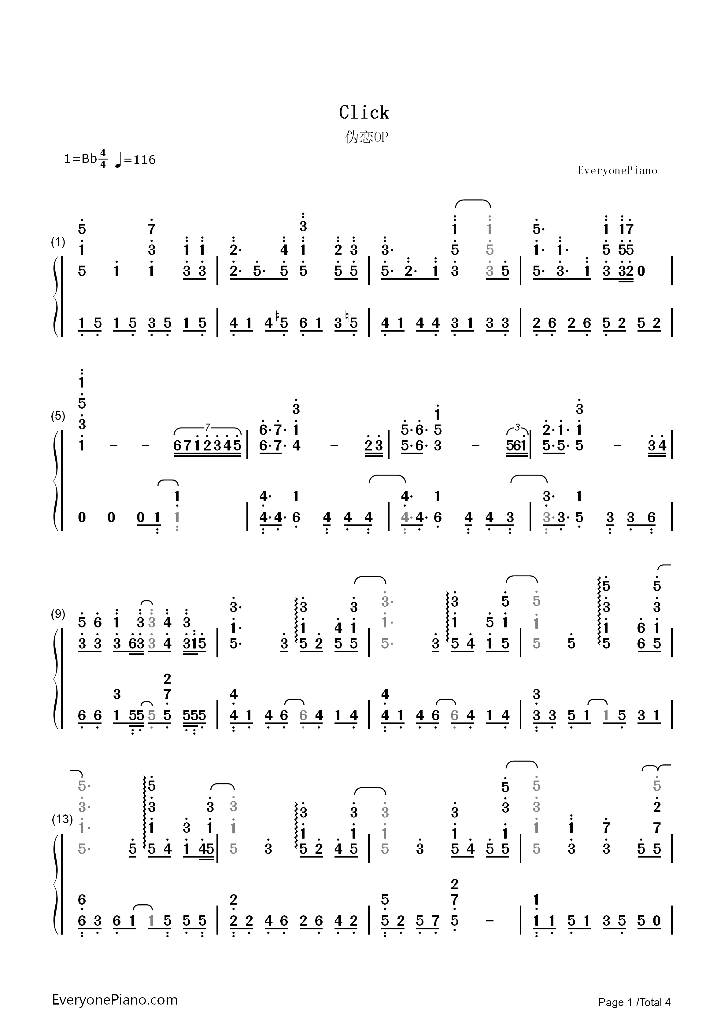 CLICK钢琴简谱_Claris演唱