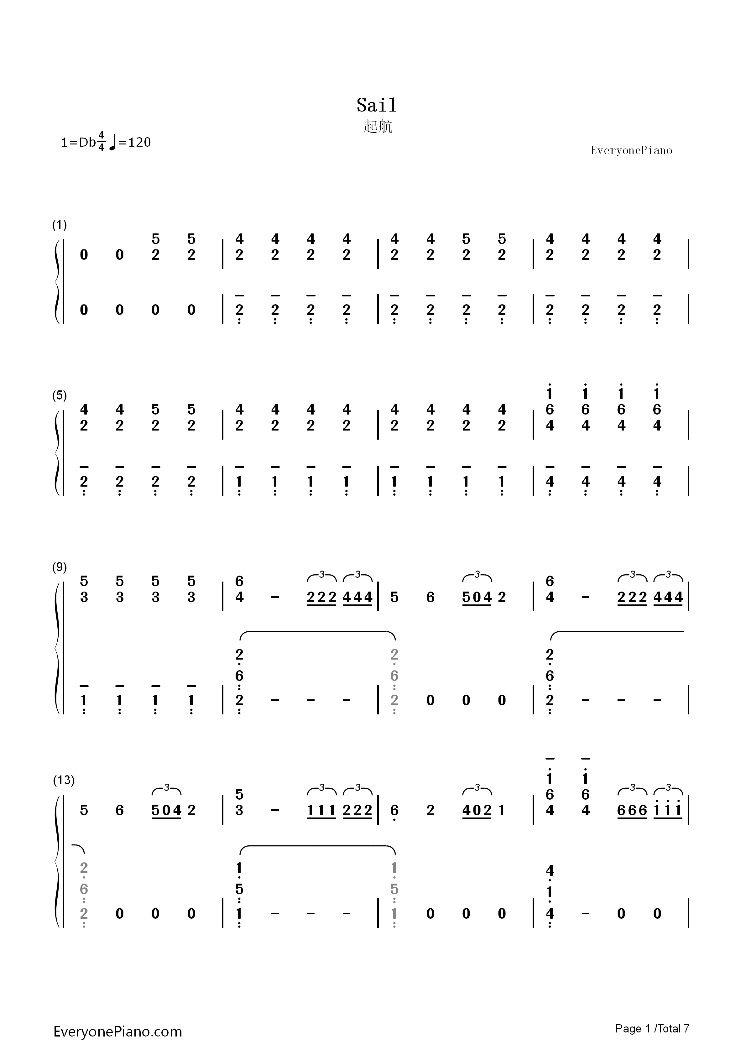 Sail钢琴简谱_Awolnation演唱