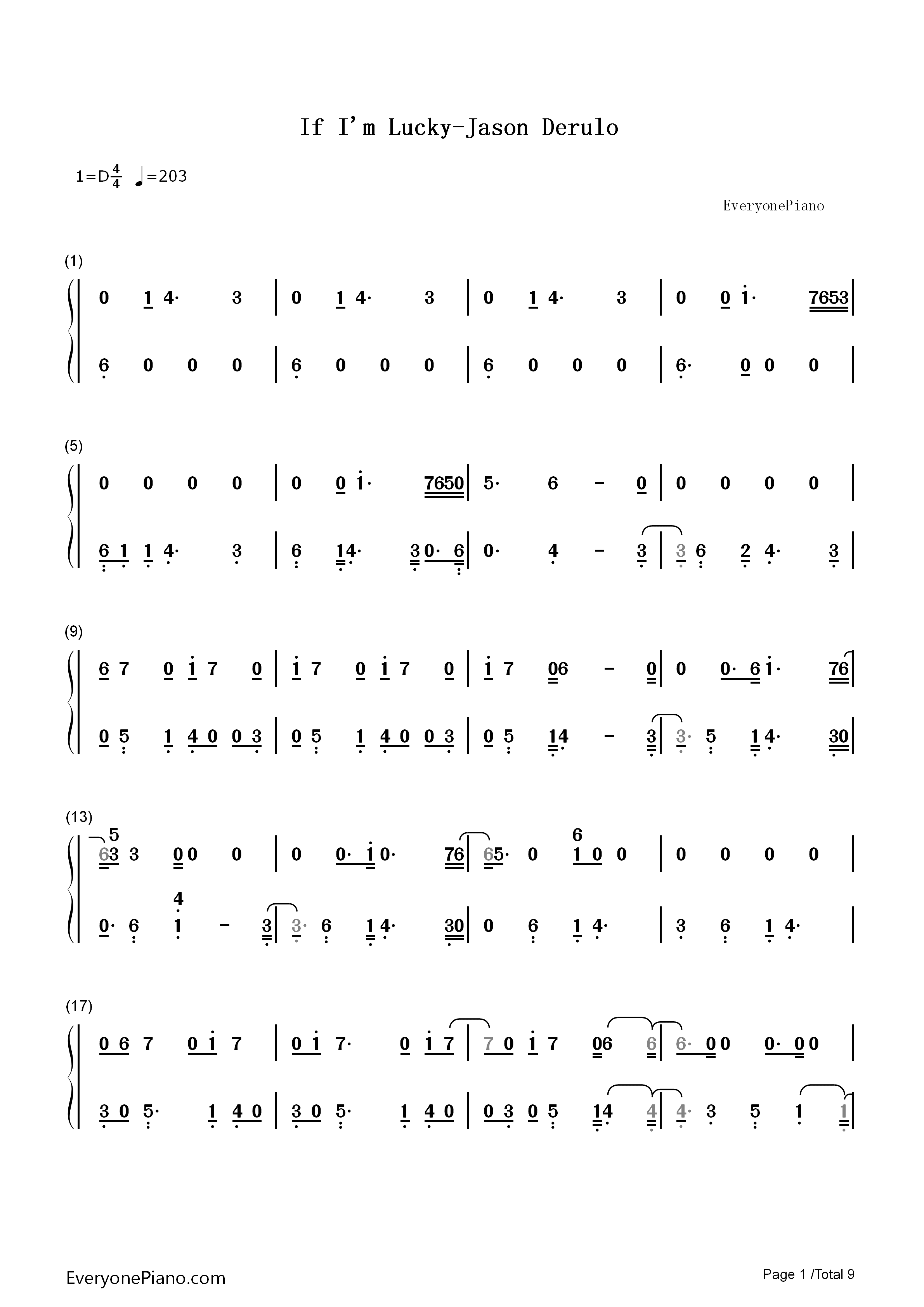 If_I'm_Lucky钢琴简谱_Jason_Derulo演唱