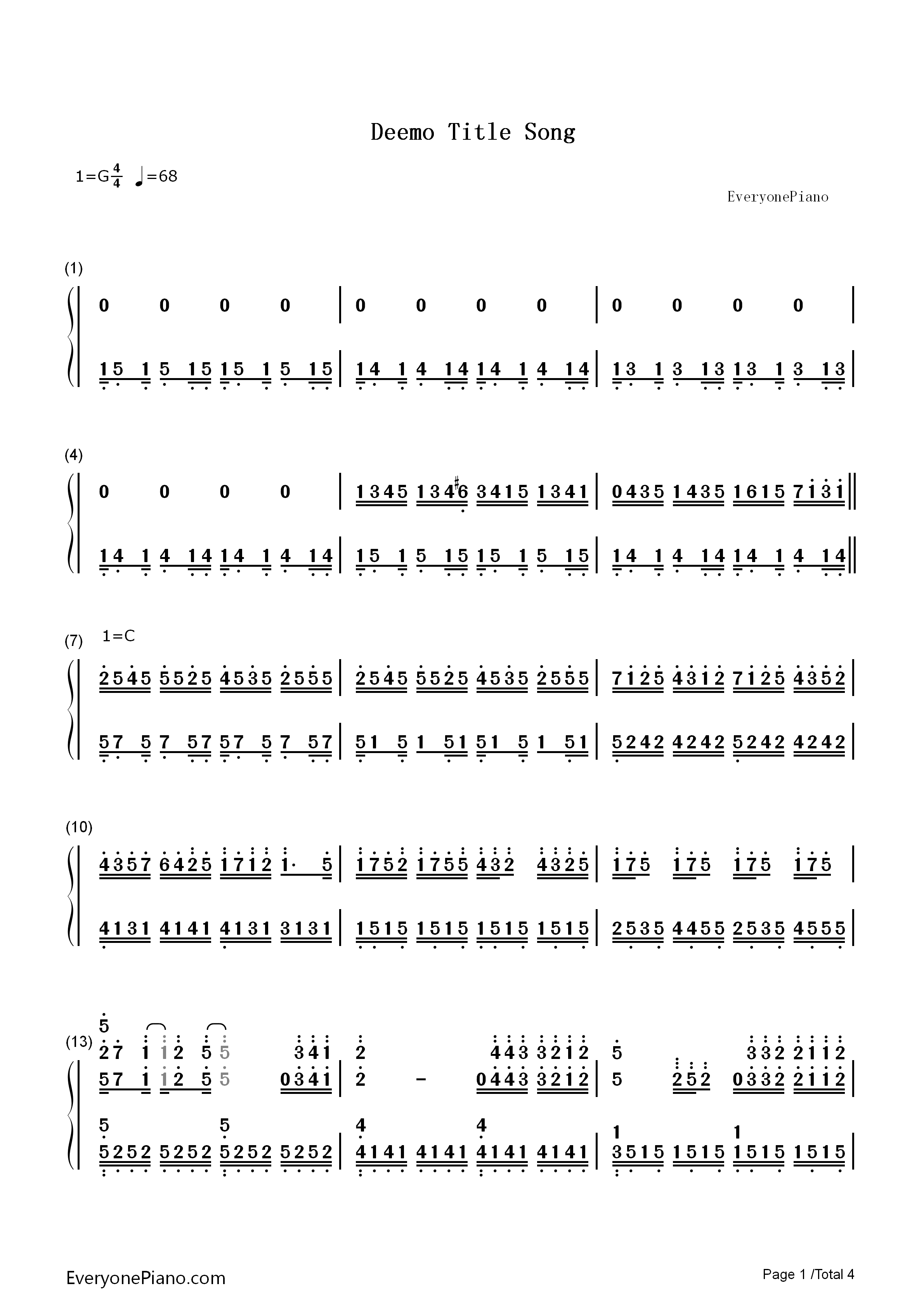Deemo_Title_Song钢琴简谱_Deemo演唱