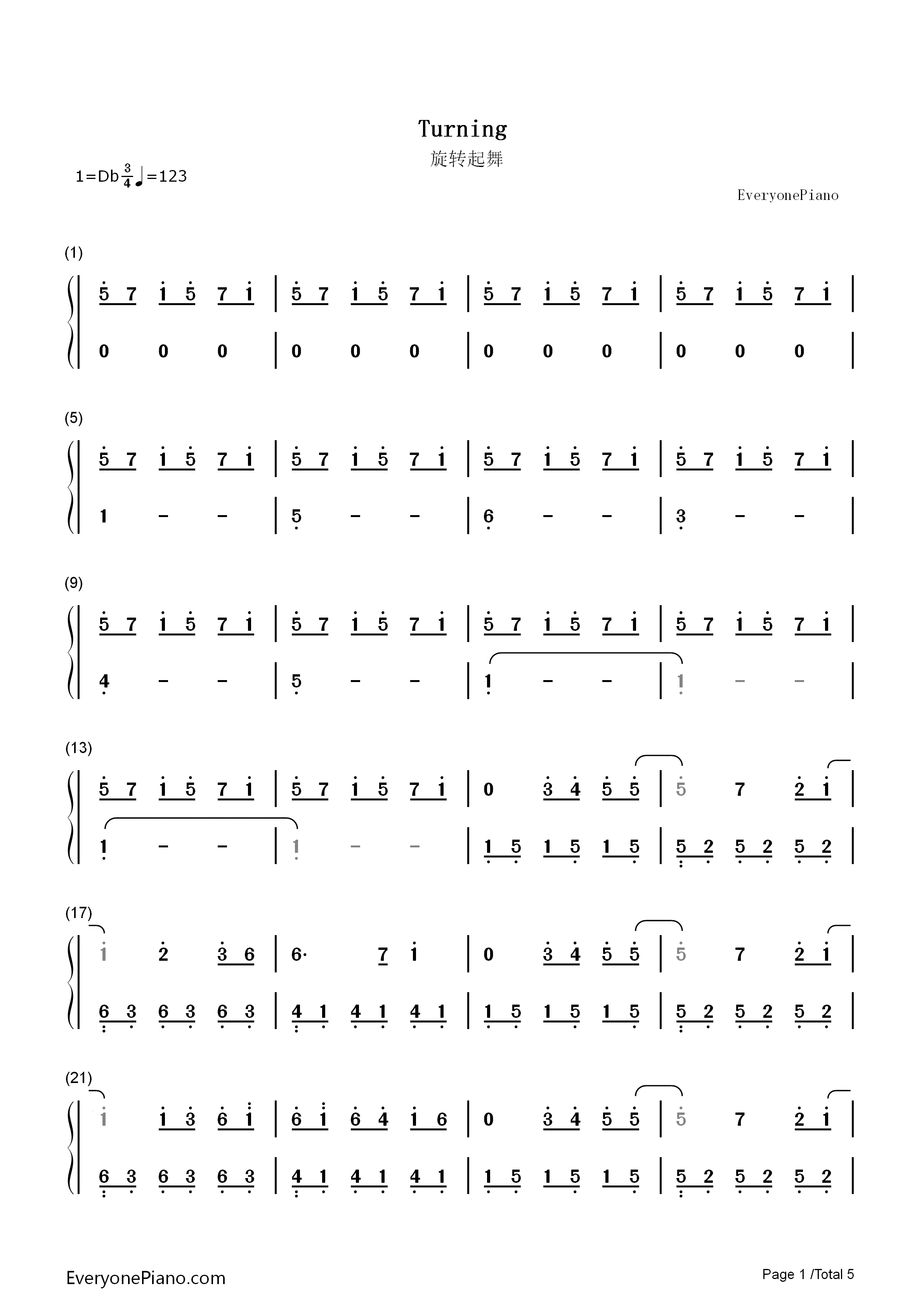 Turning钢琴简谱_班得瑞演唱