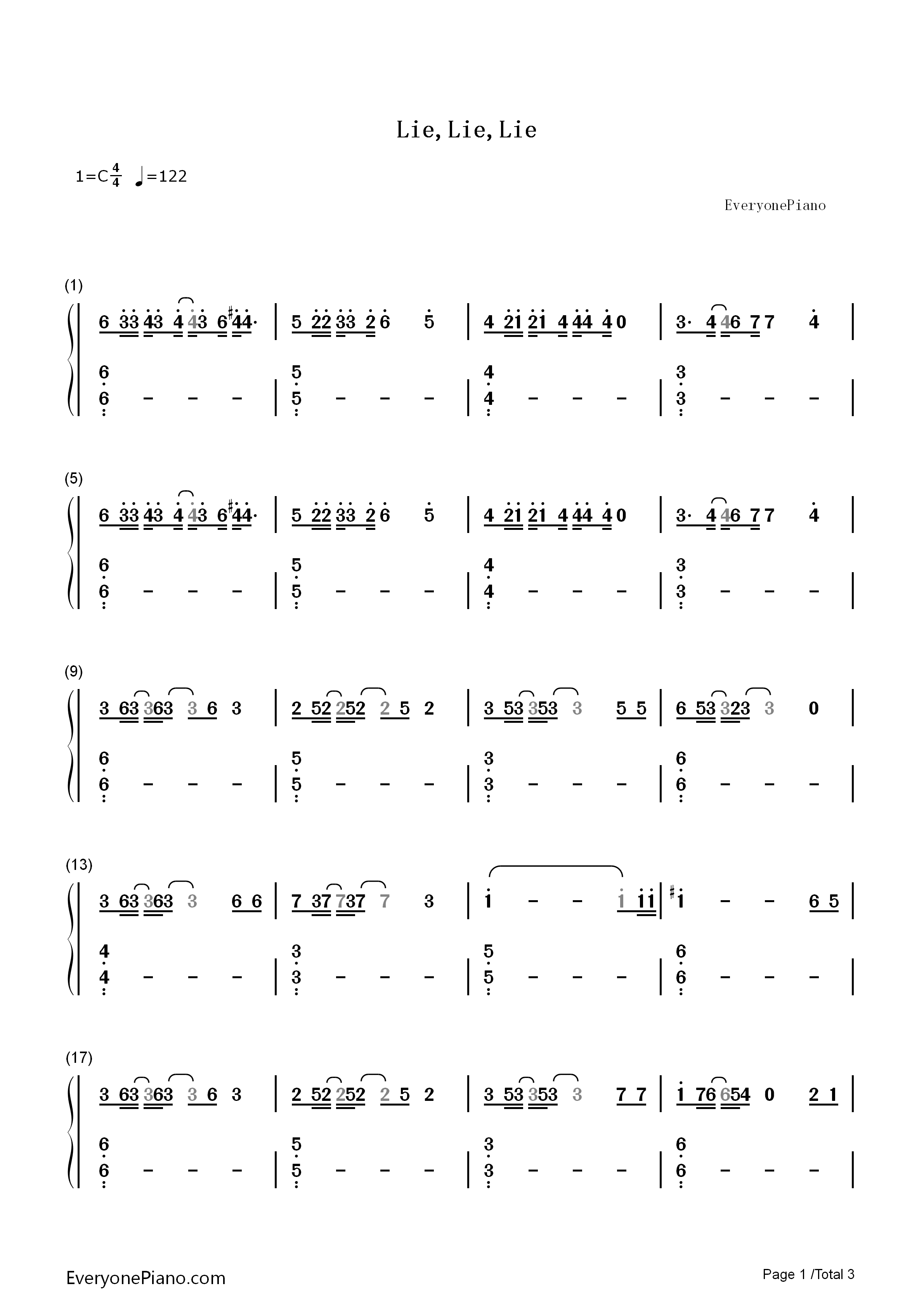 Lie_Lie_Lie钢琴简谱_大黒摩季演唱