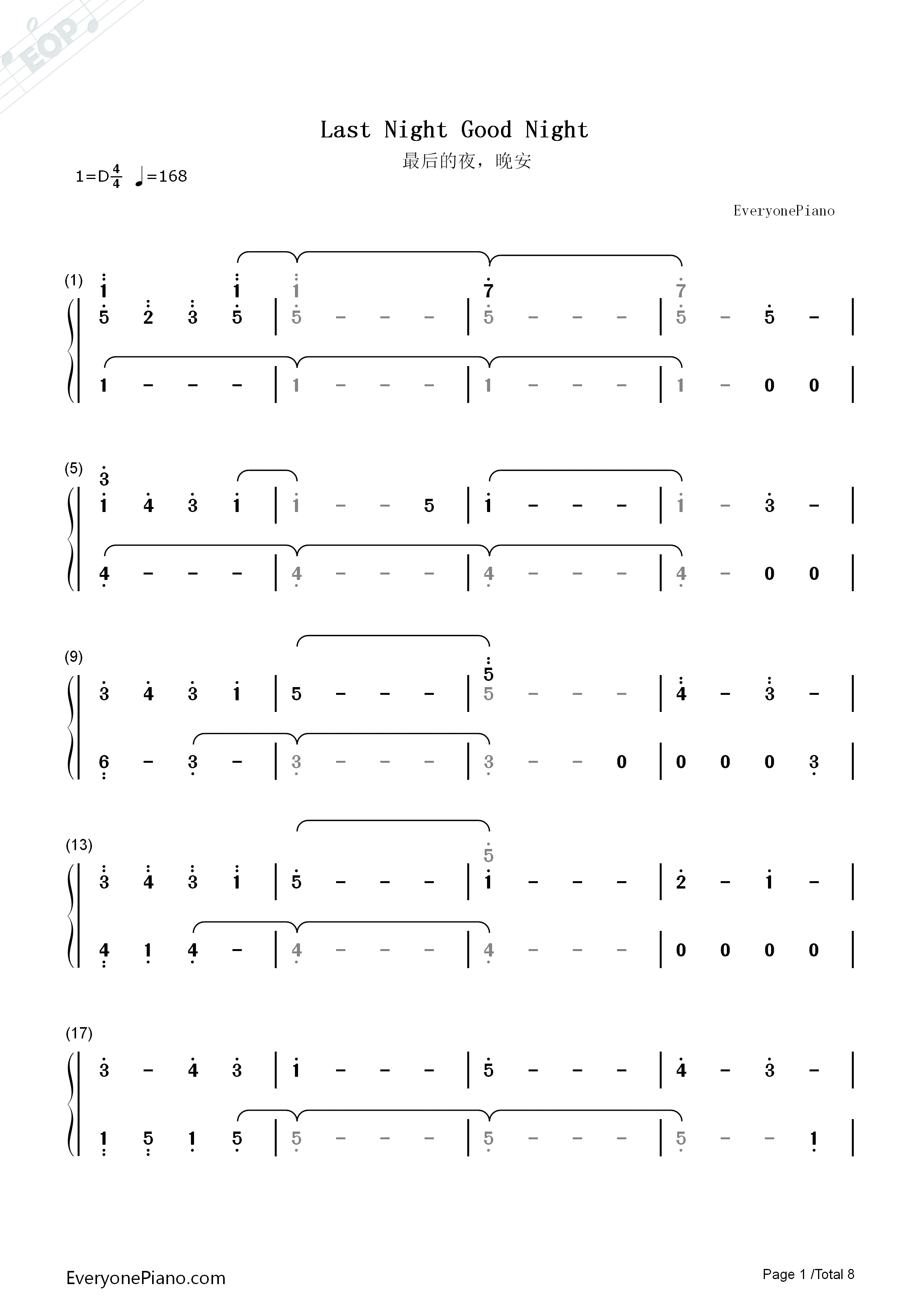 Last_Night_Good_Night钢琴简谱_初音ミク演唱