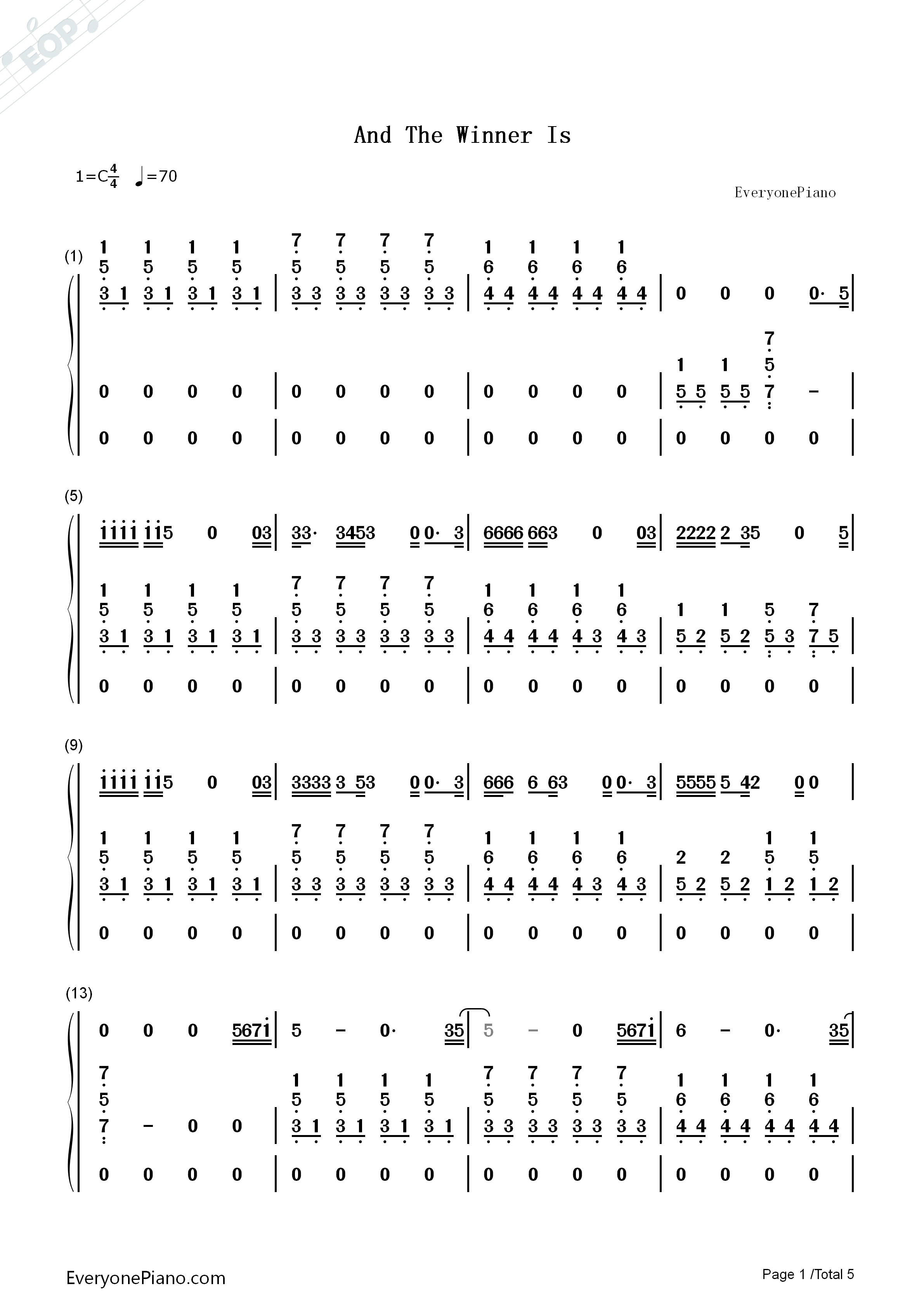 And_The_Winner_Is钢琴简谱_Gérard_Darmon演唱