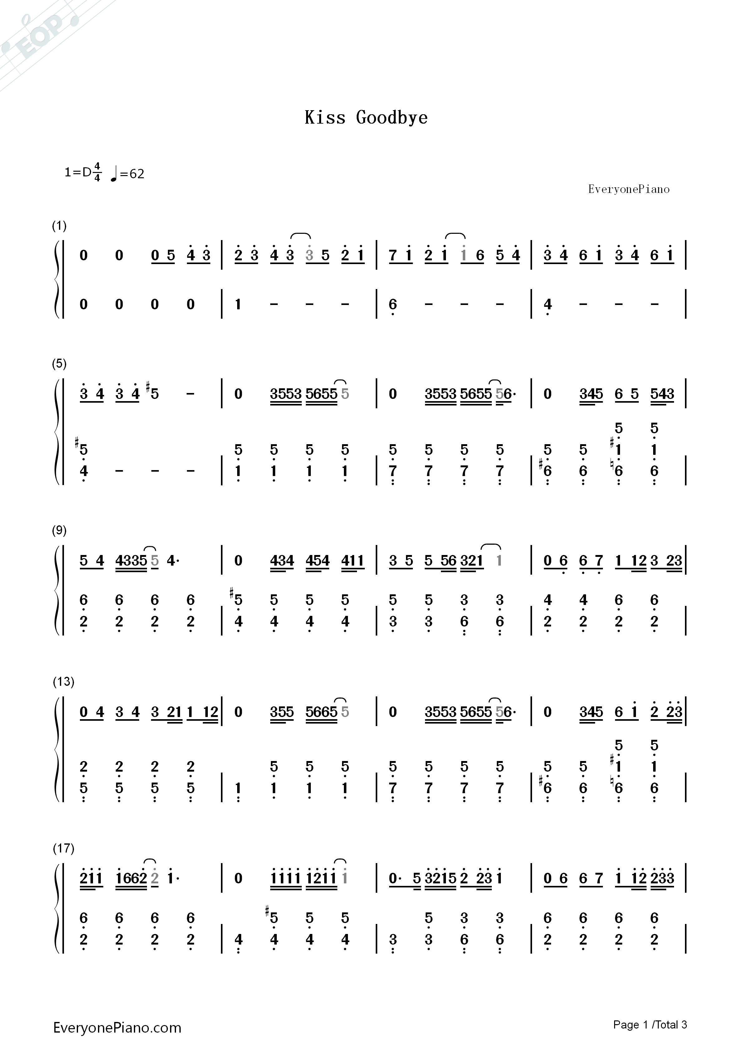 Kiss_Goodbye钢琴简谱_王力宏演唱