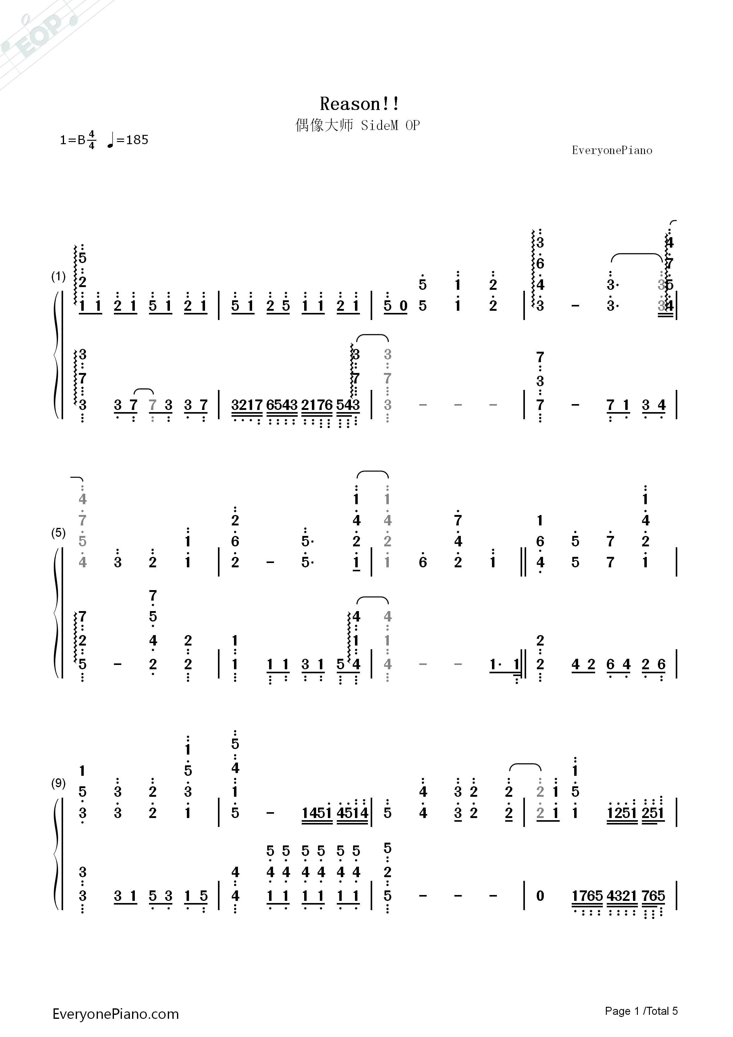 Reason钢琴简谱_DRAMATIC_STARS_Beit_S.E.M_High×Joker_W_Jupiter演唱