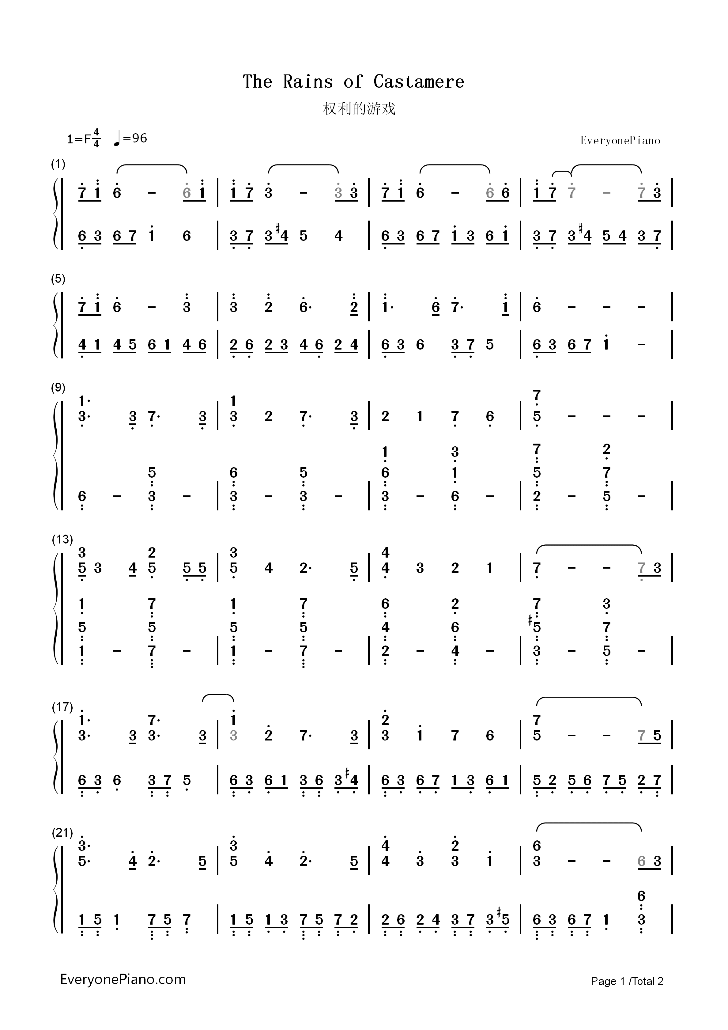 The_Rains_of_Castamere钢琴简谱_Matt_Berninger_The_National演唱