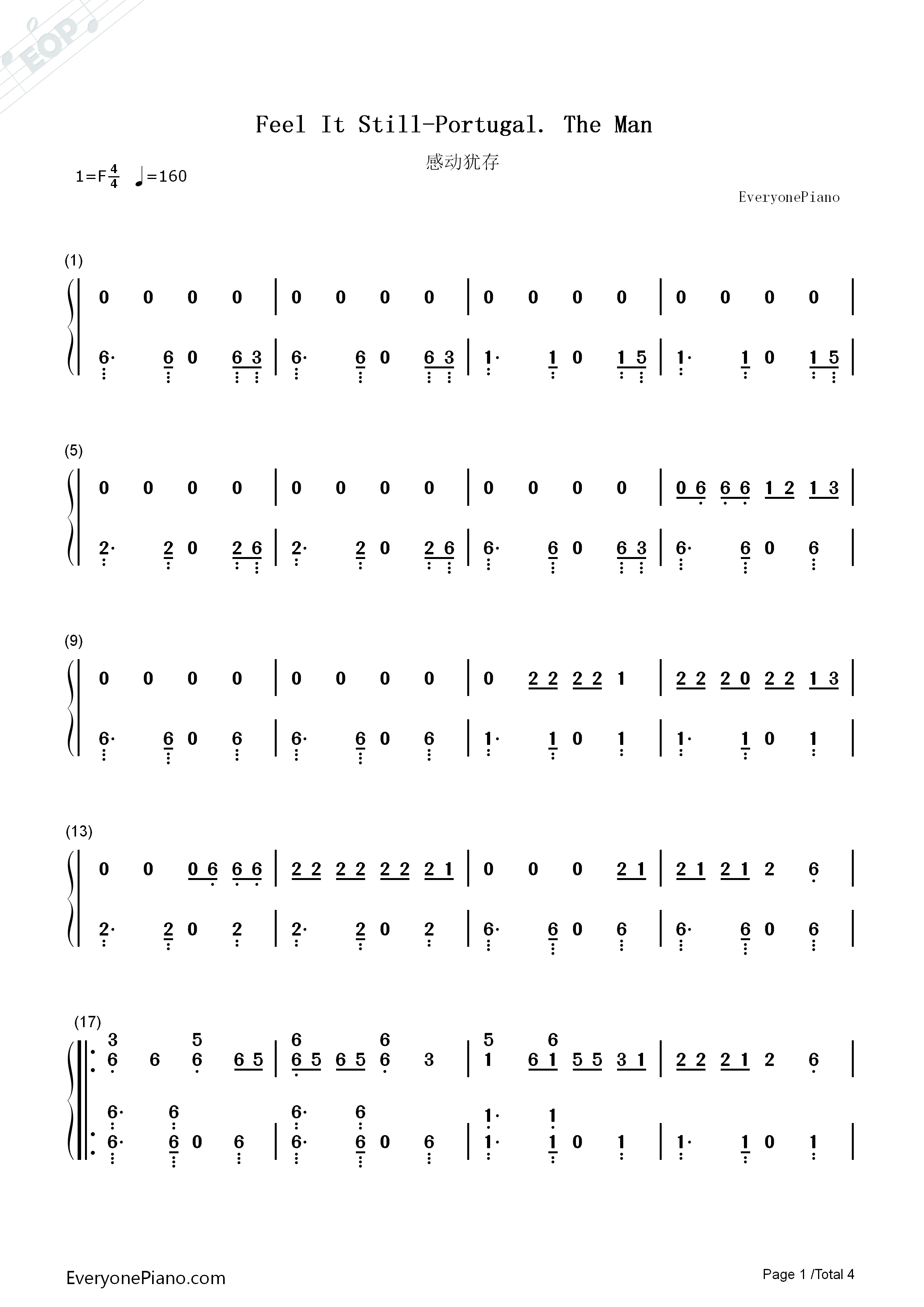 Feel_It_Still钢琴简谱_Portugal._The_Man演唱
