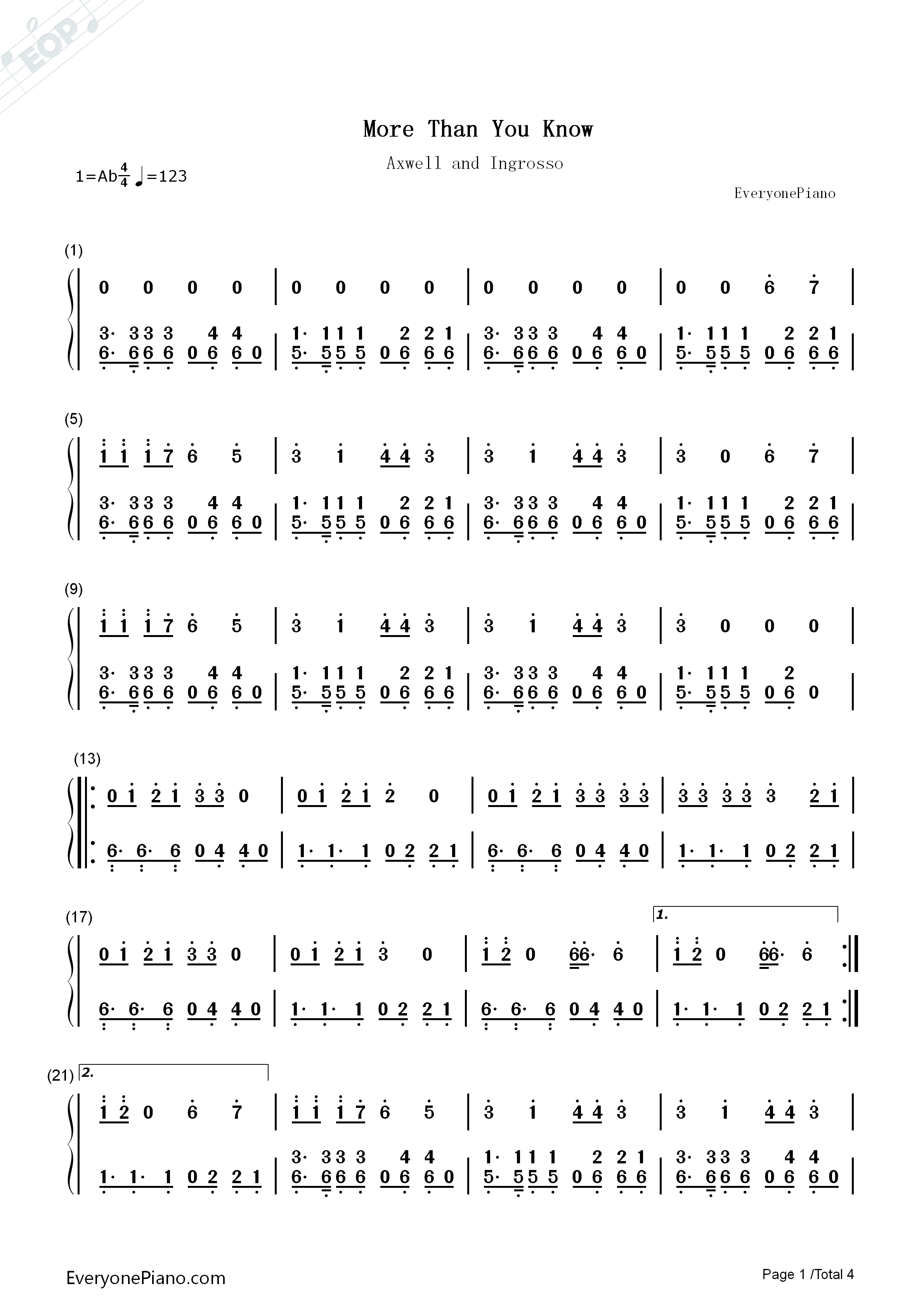 More_Than_You_Know钢琴简谱_Axwell__Ingrosso演唱