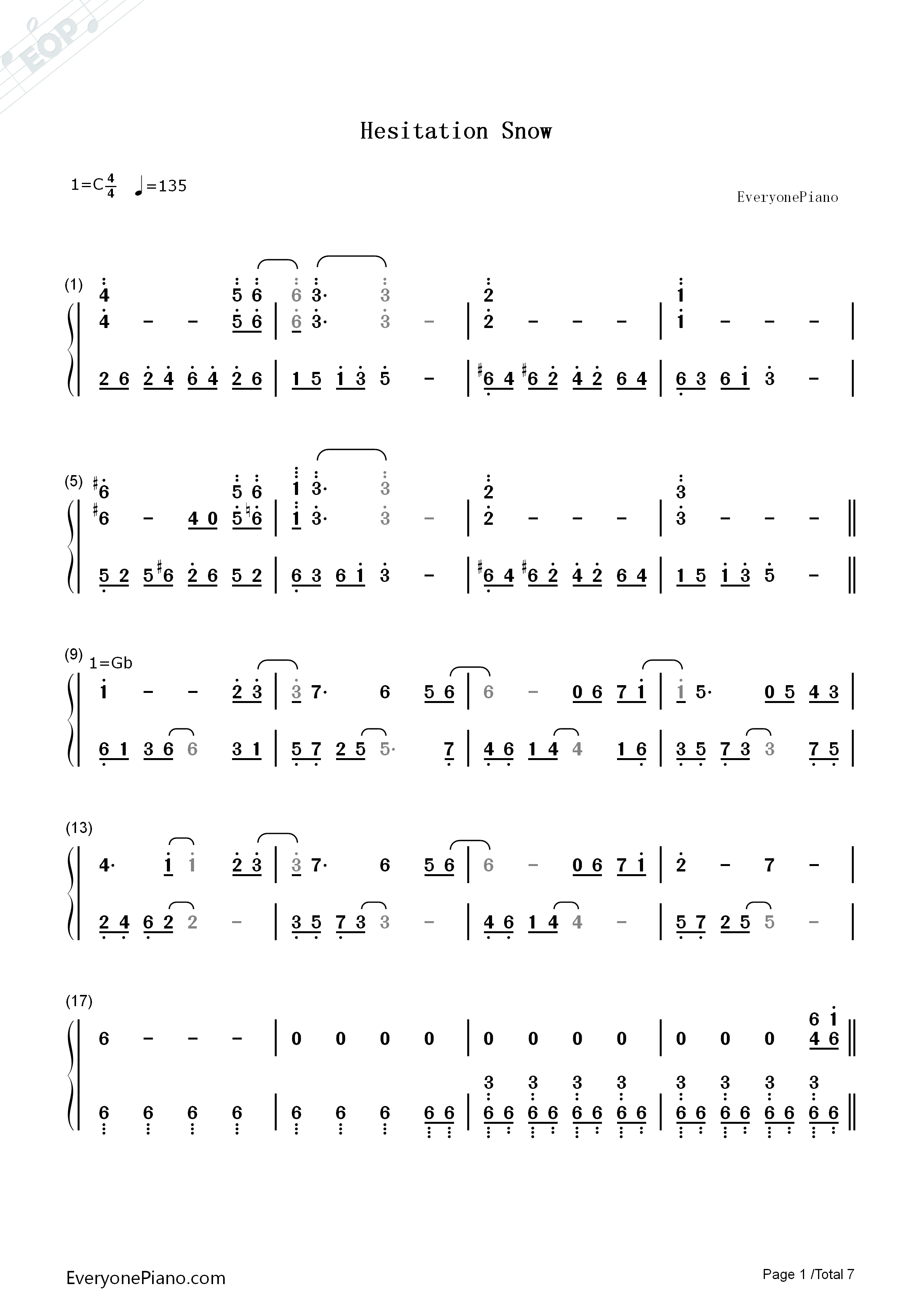 Hesitation_Snow钢琴简谱_fripSide演唱