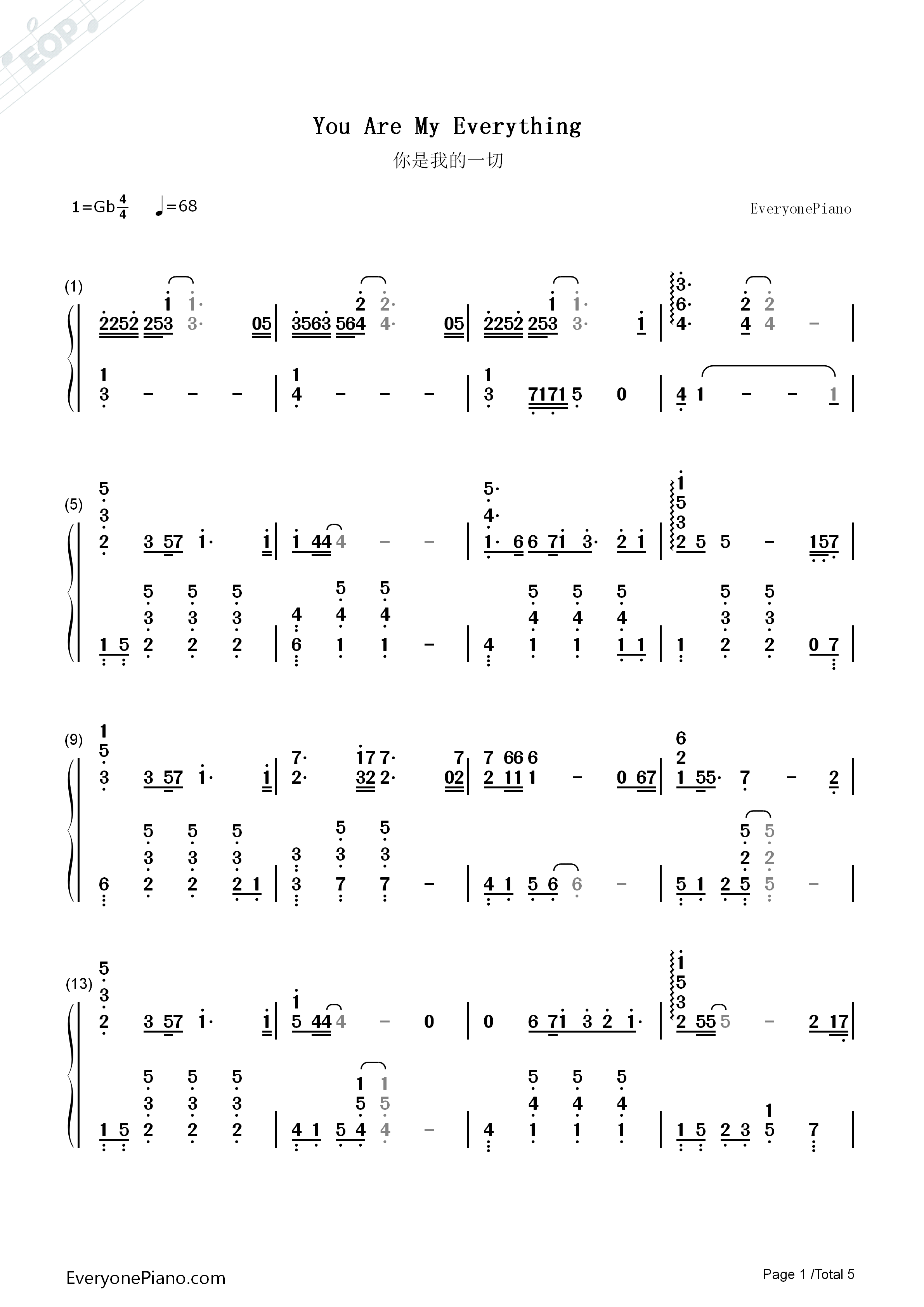 You_Are_My_Everything钢琴简谱_Gummy演唱