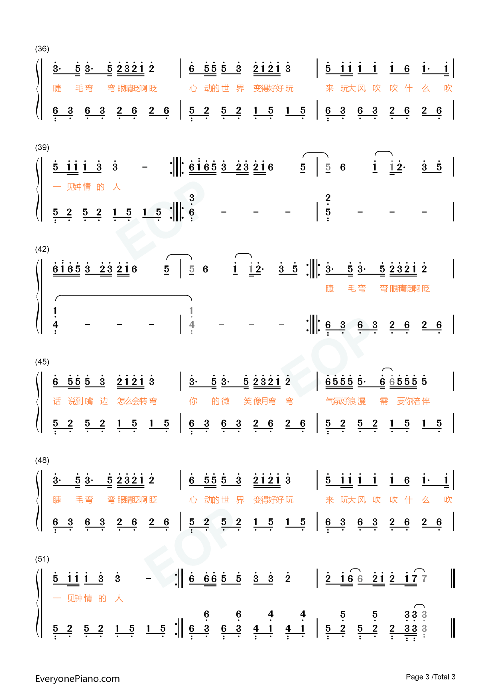 睫毛弯弯钢琴简谱_王心凌演唱