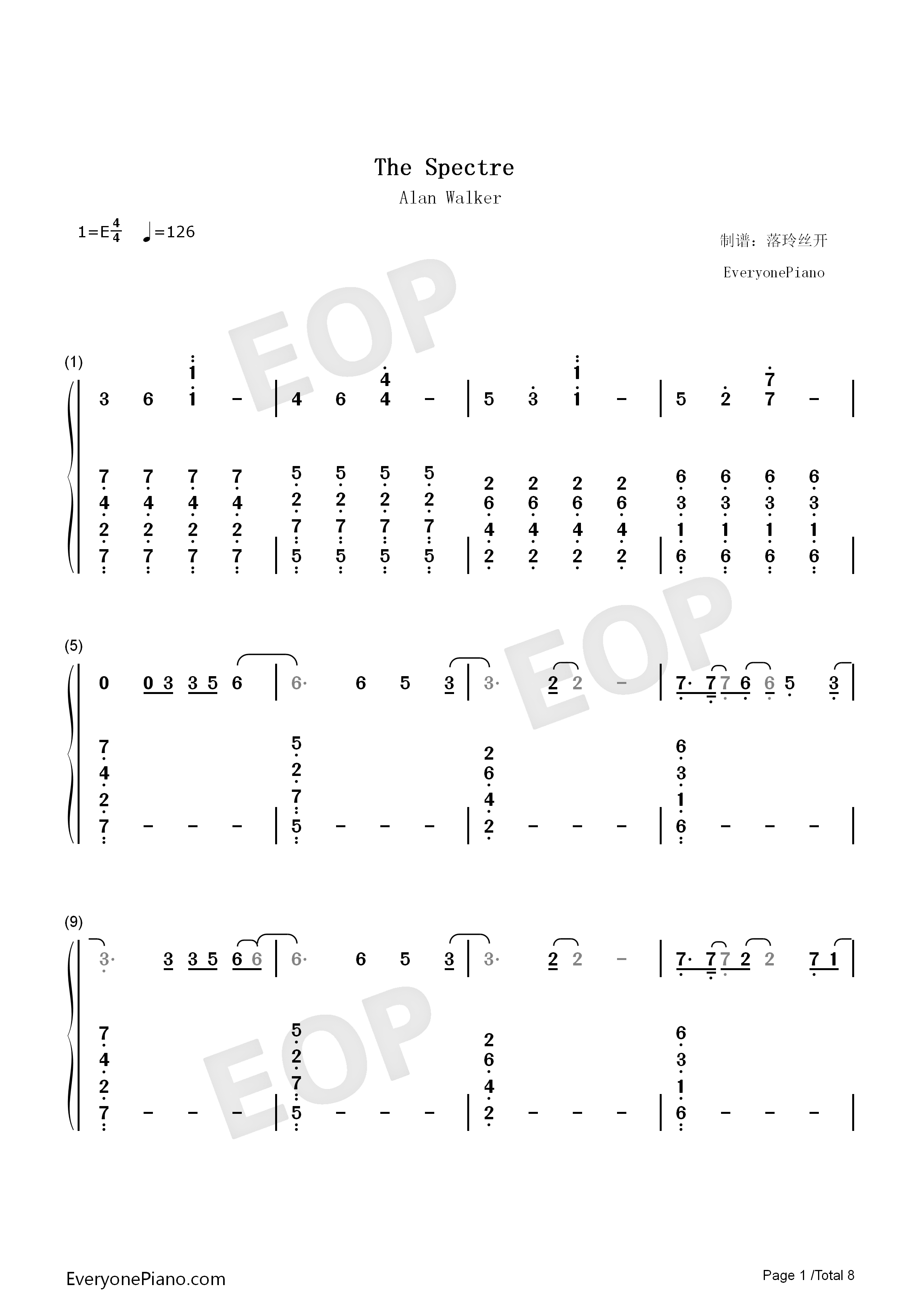 The_Spectre钢琴简谱_Alan_Walker演唱