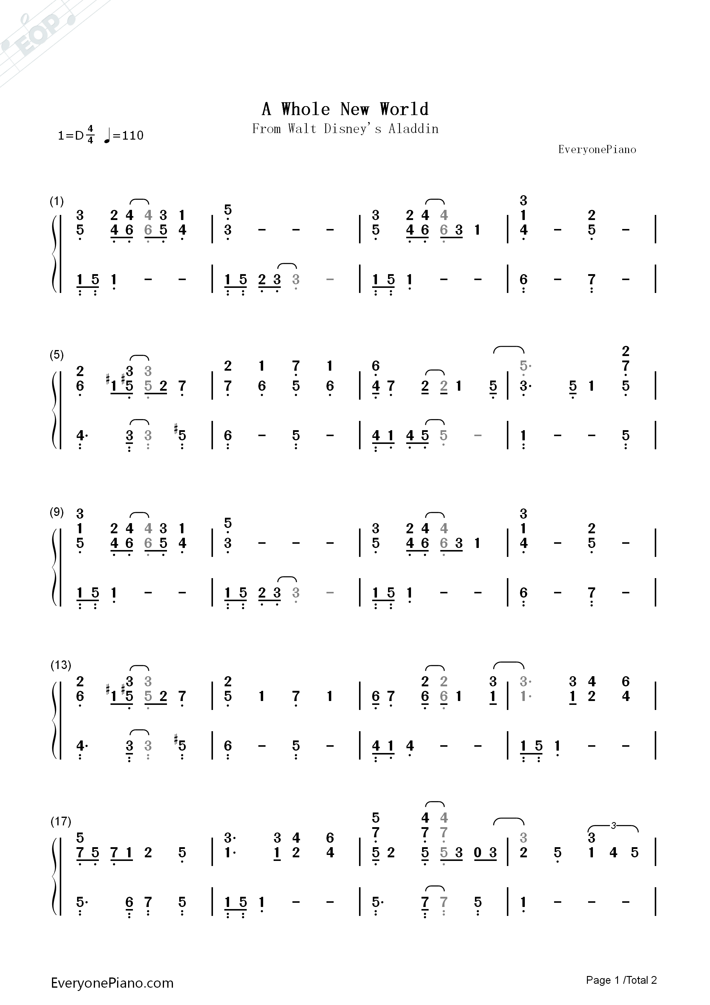 A_Whole_New_World钢琴简谱_Alan_Menken演唱