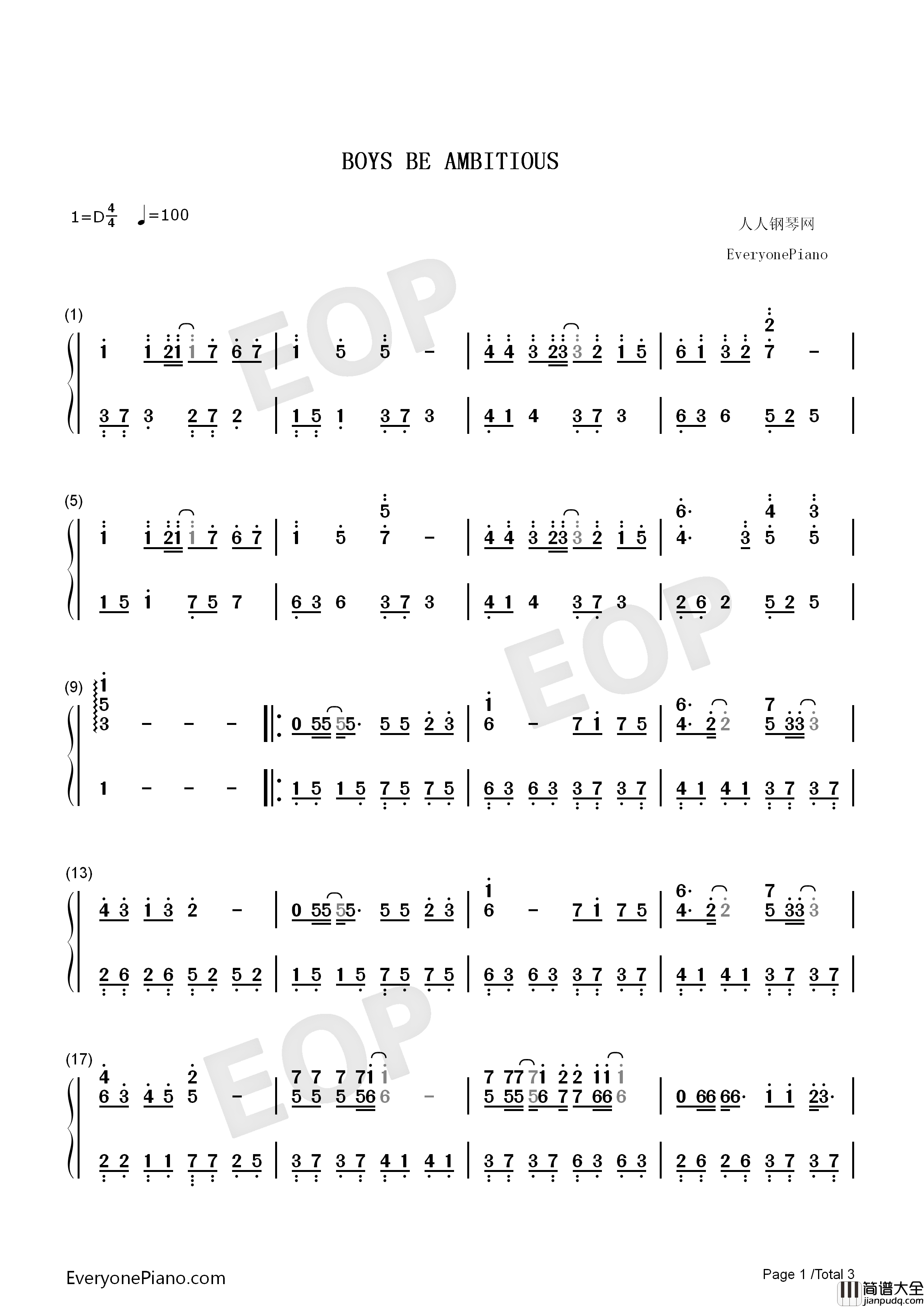 BOYS_BE_AMBITIOUS钢琴简谱_三重野瞳演唱