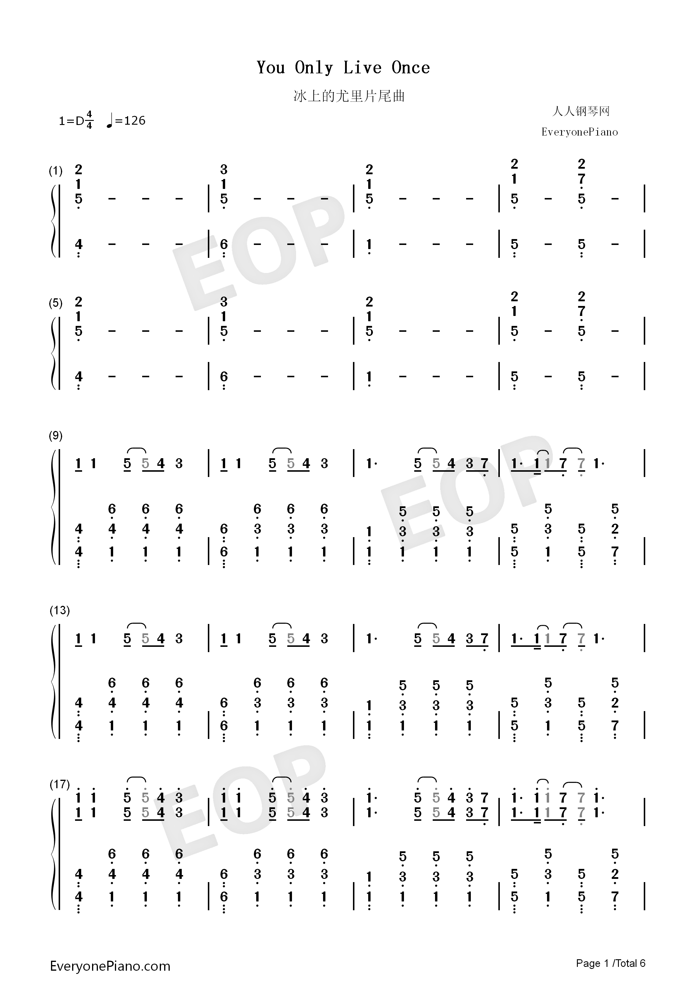 You_Only_Live_Once钢琴简谱_羽多野涉演唱