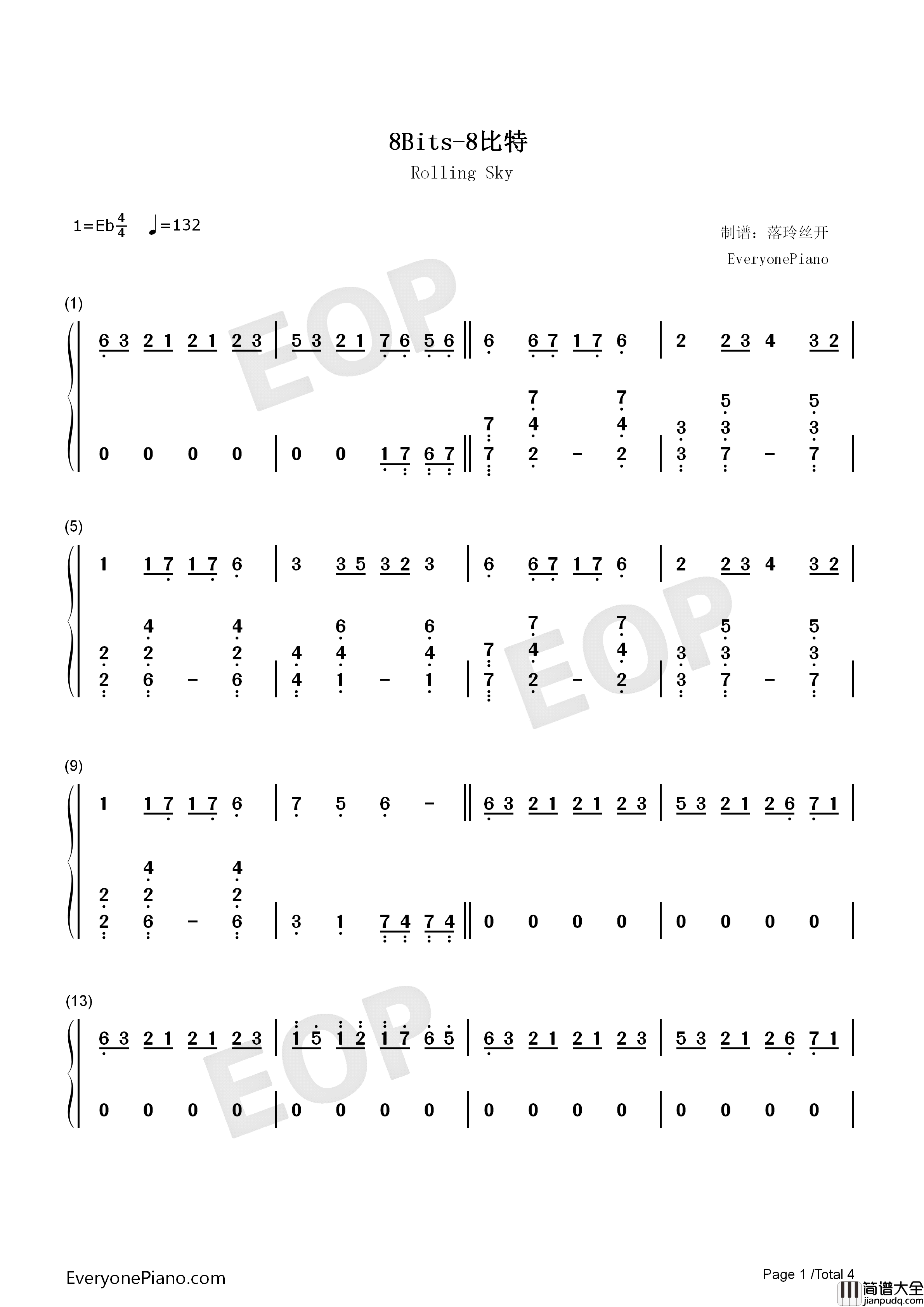8比特钢琴简谱_F_777演唱