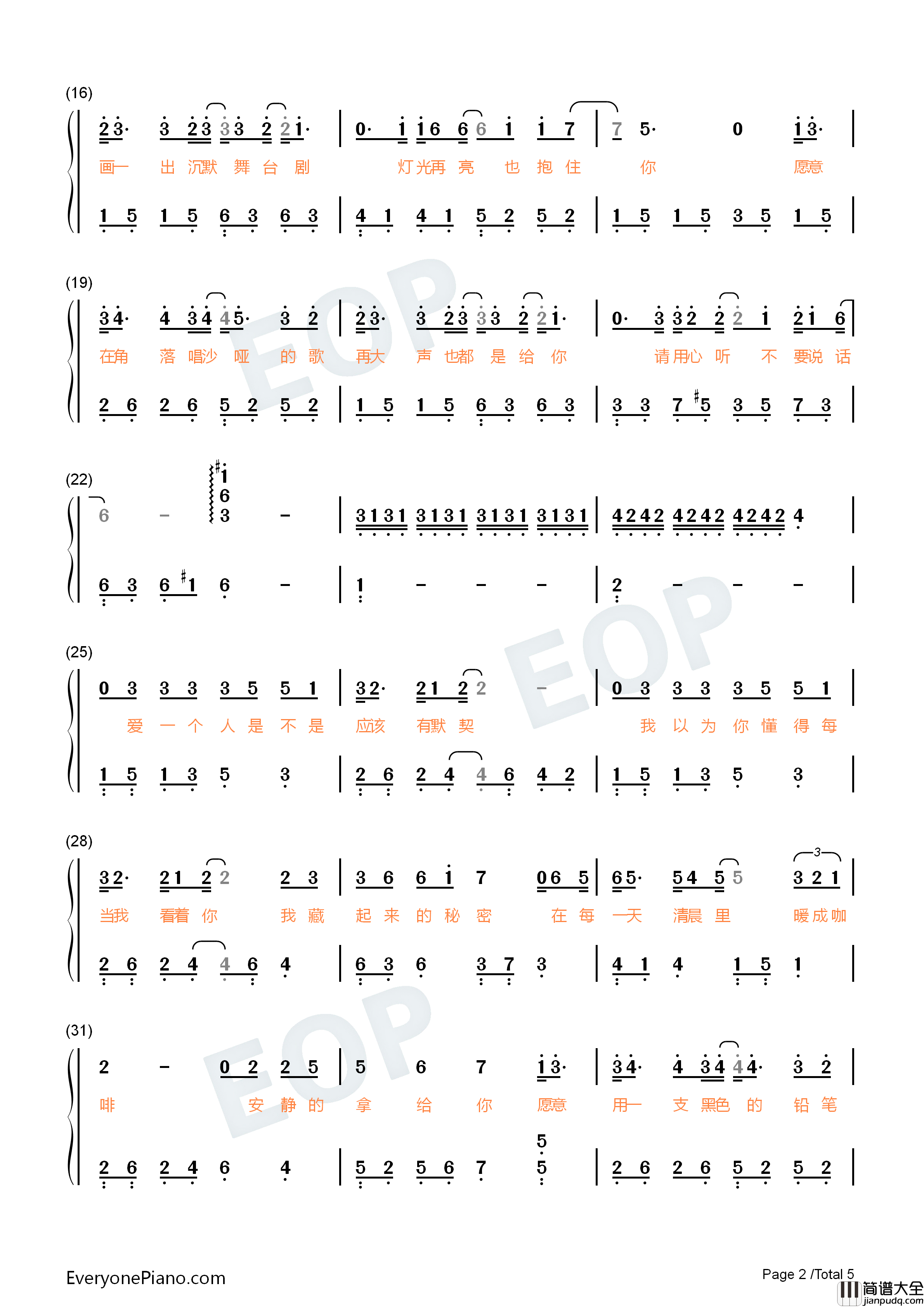 不要说话钢琴简谱_陈奕迅演唱