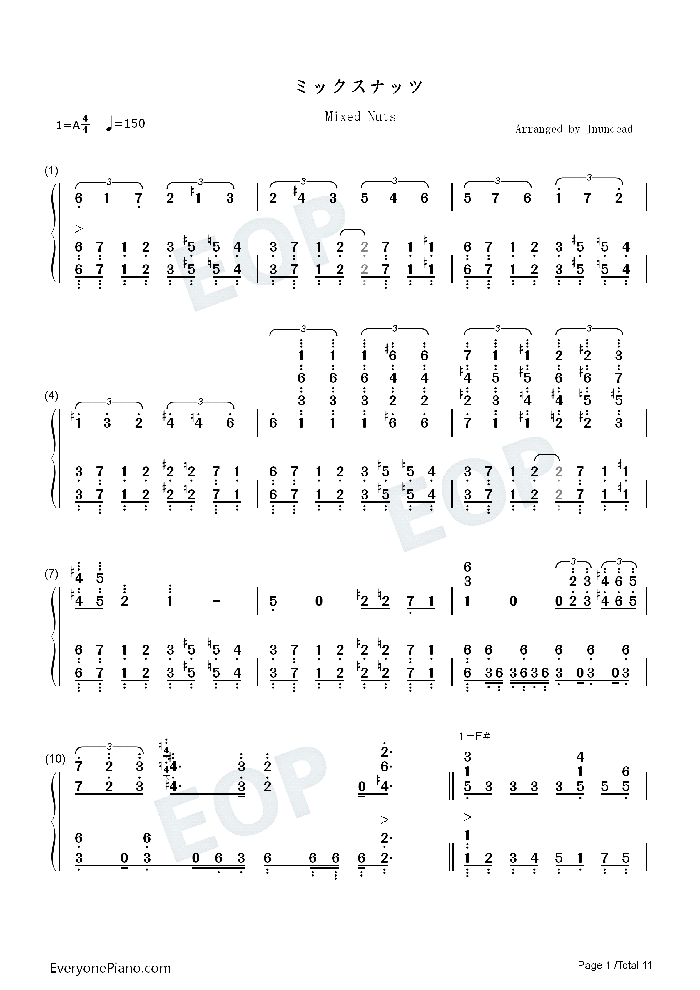 ミックスナッツ钢琴简谱_Official髭男dism演唱