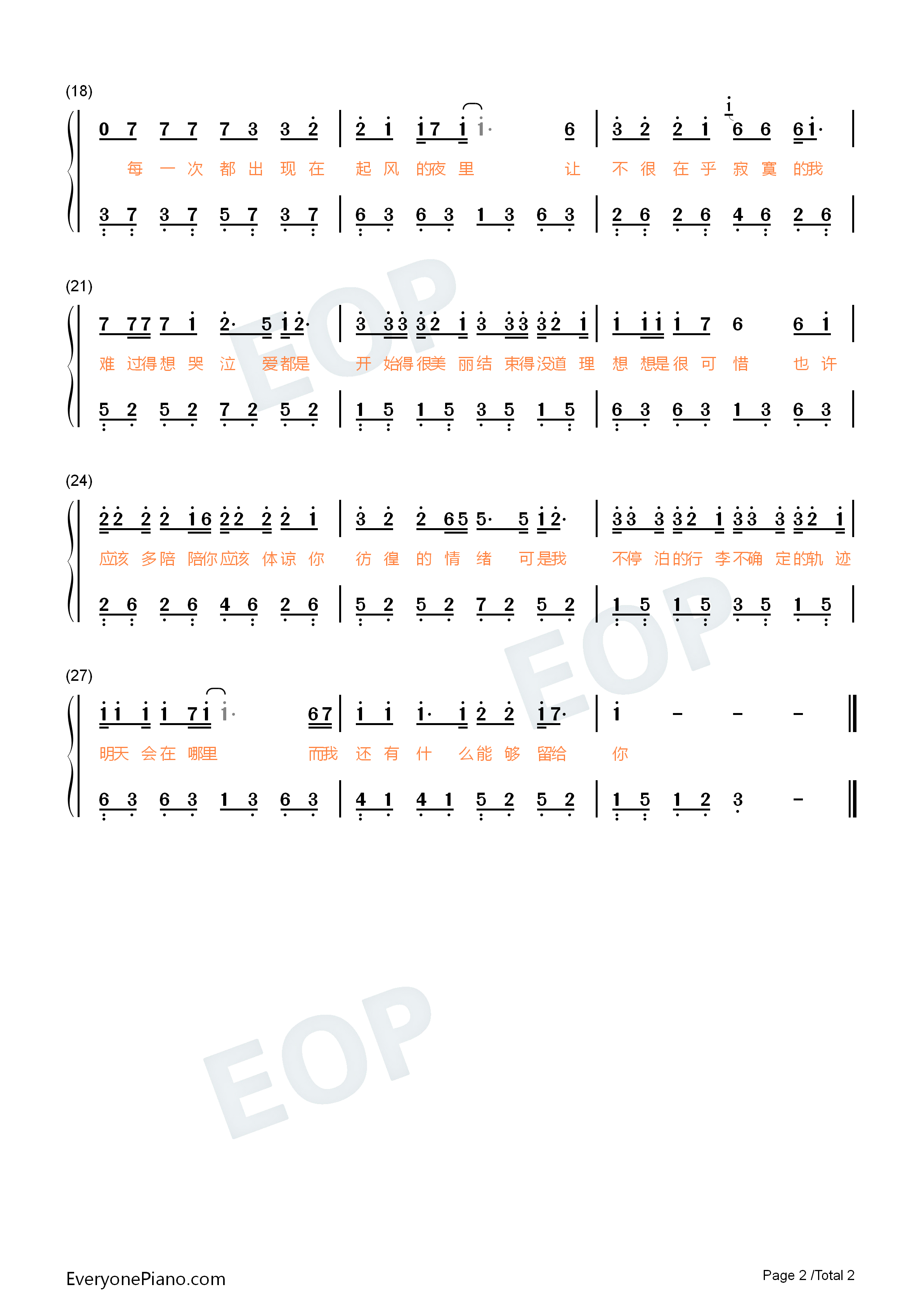 留什么给你钢琴简谱_孙楠演唱