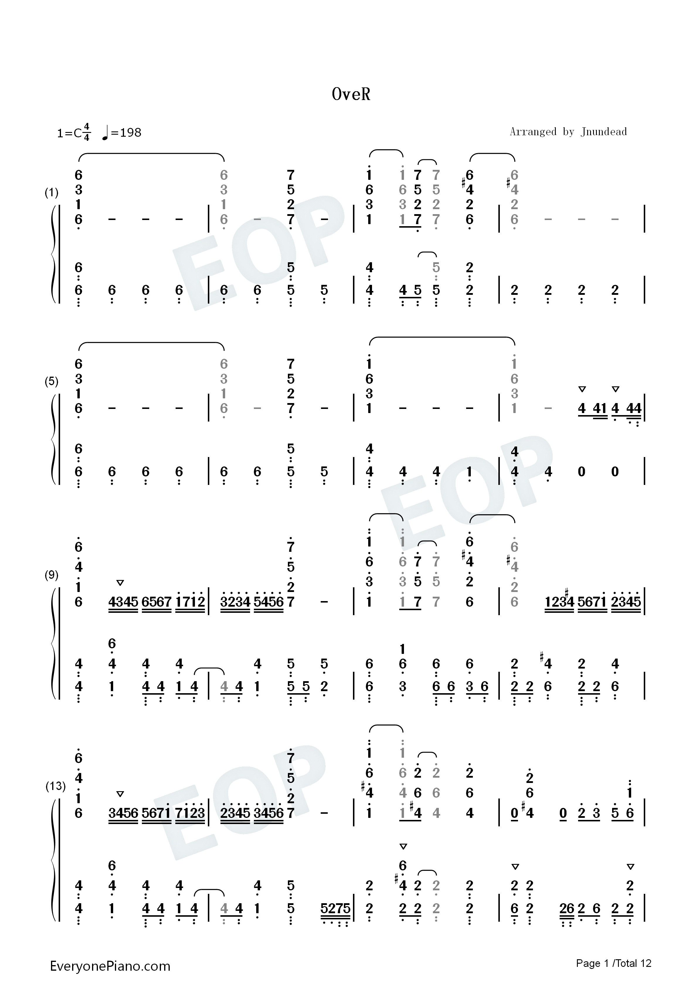 OveR钢琴简谱_富田美忧演唱