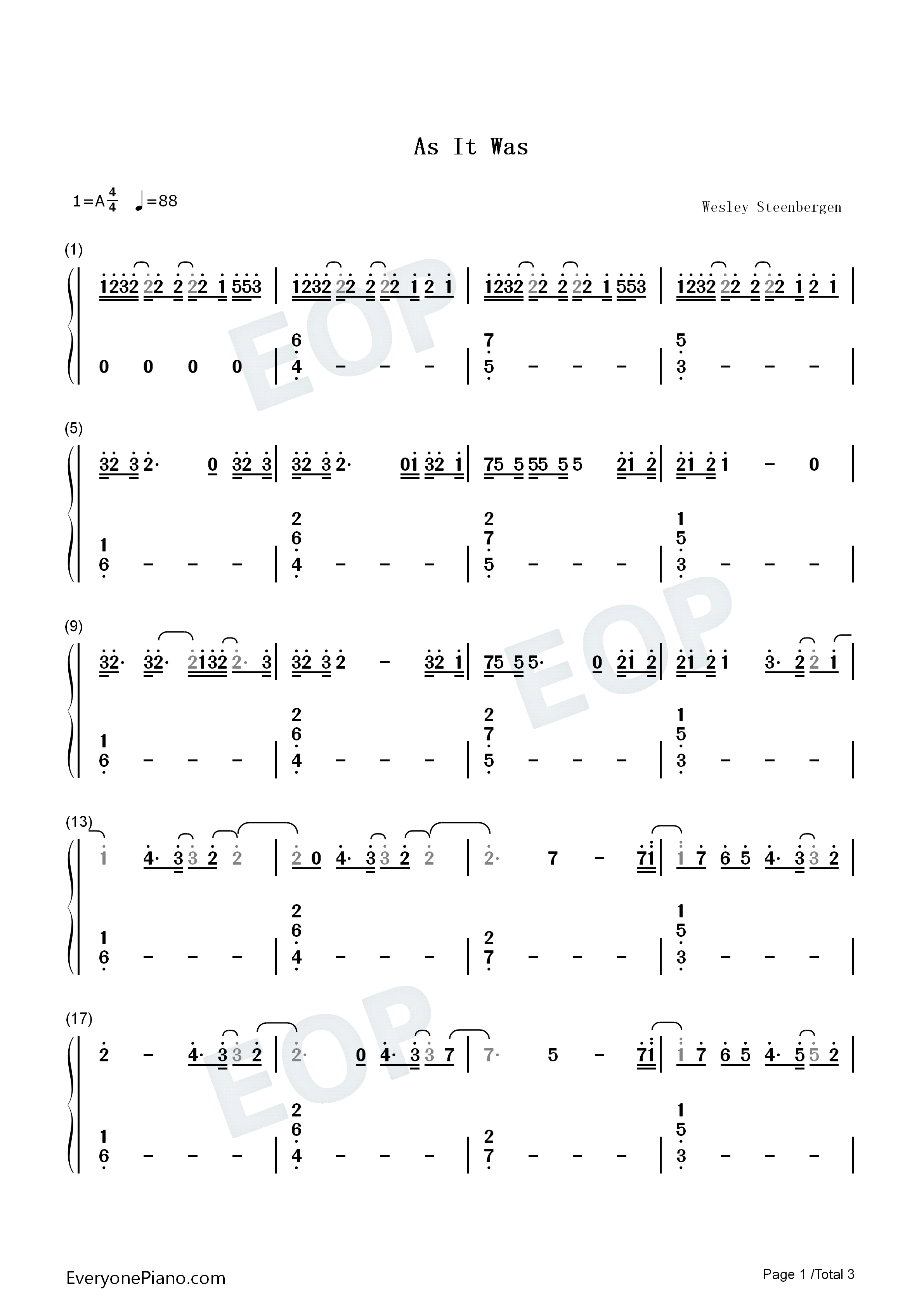 As_It_Was钢琴简谱_Harry_Styles演唱