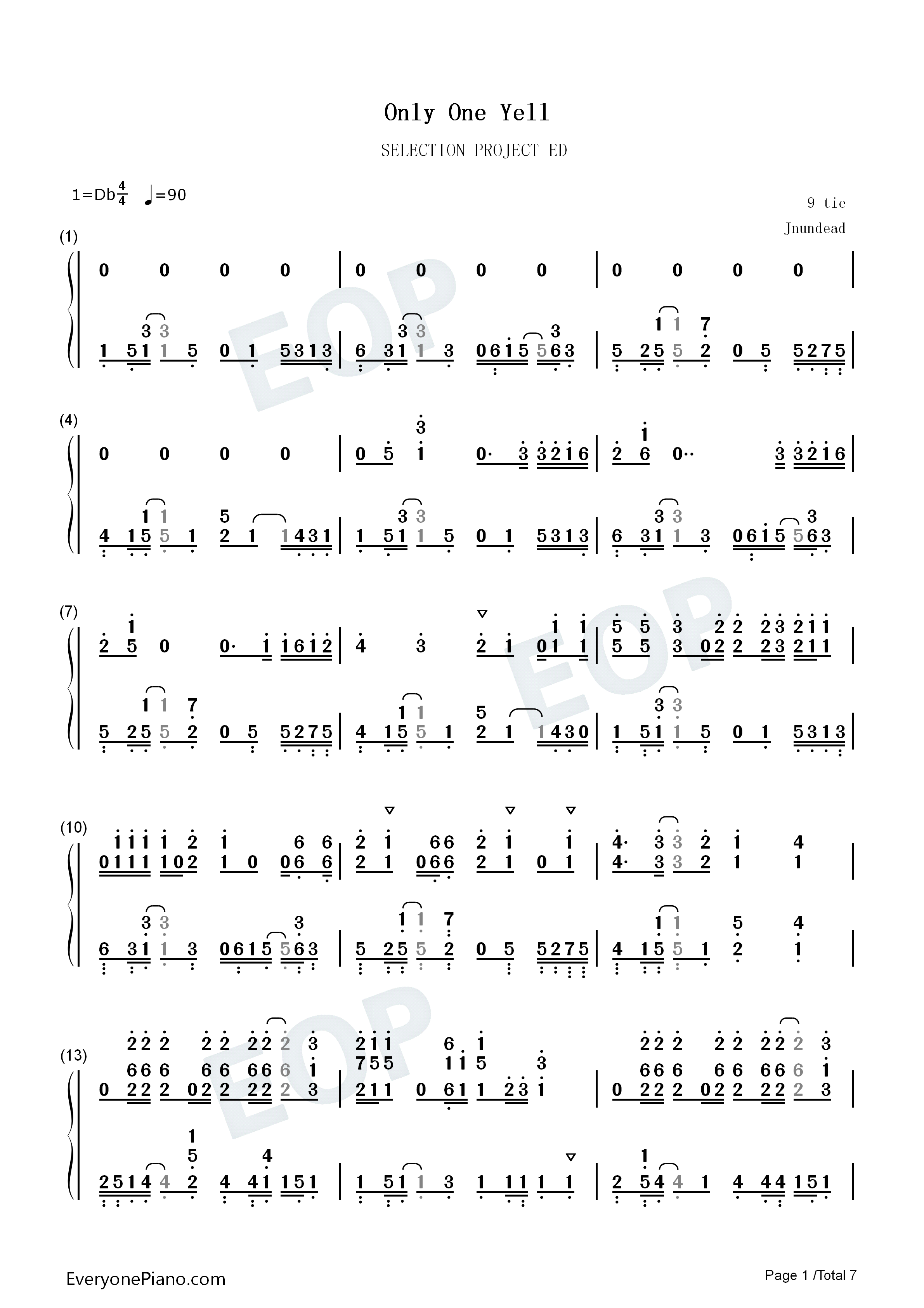 Only_one_yell钢琴简谱_9_tie演唱