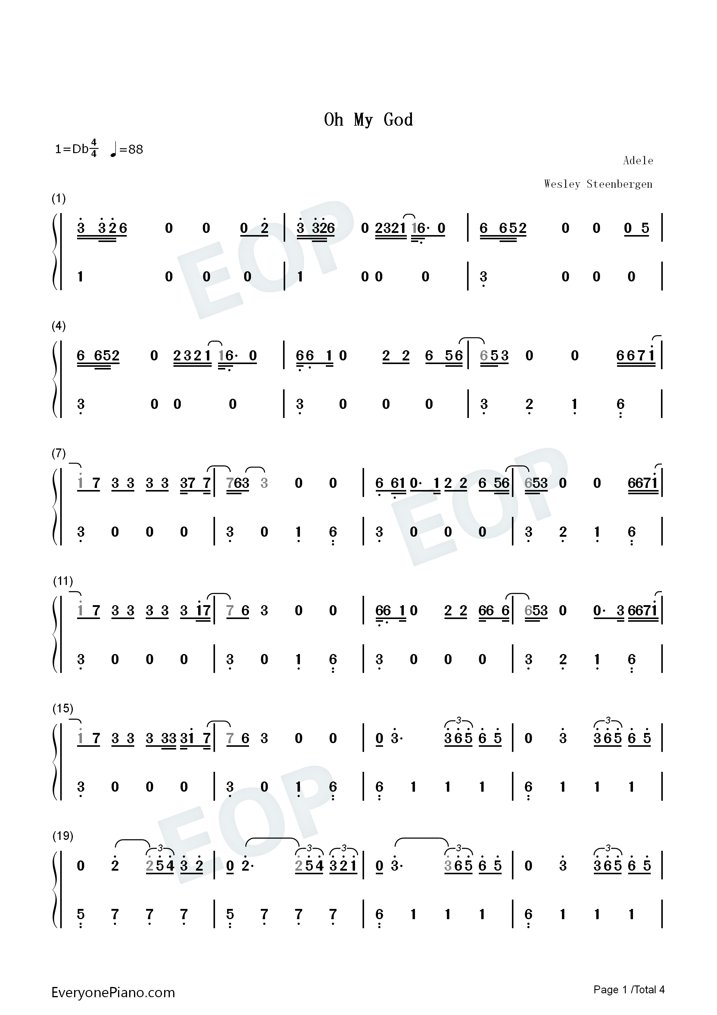 Oh_My_God钢琴简谱_Adele演唱