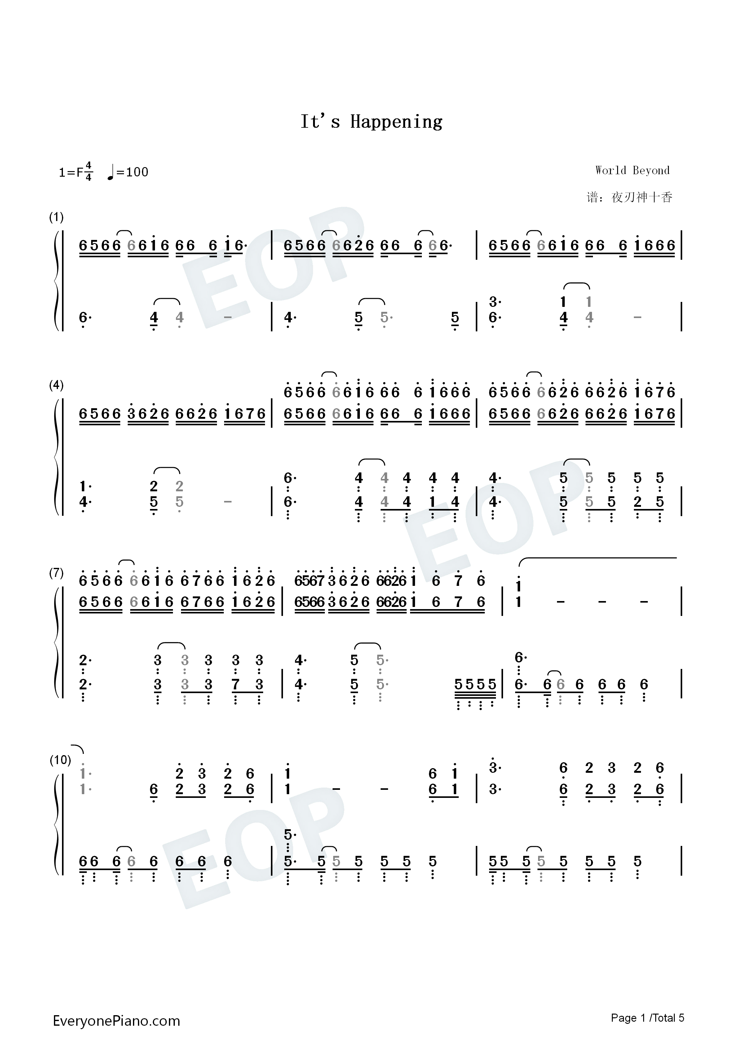 Its_Happening钢琴简谱_World_Beyond演唱