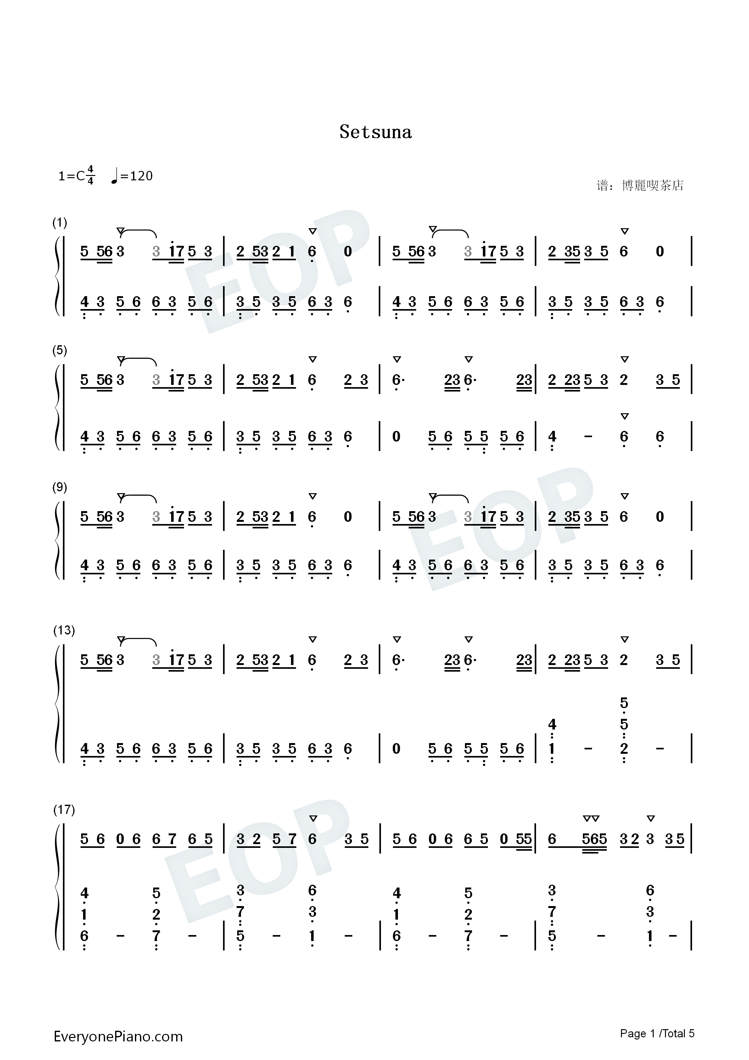 Setsuna钢琴简谱_Xomu演唱