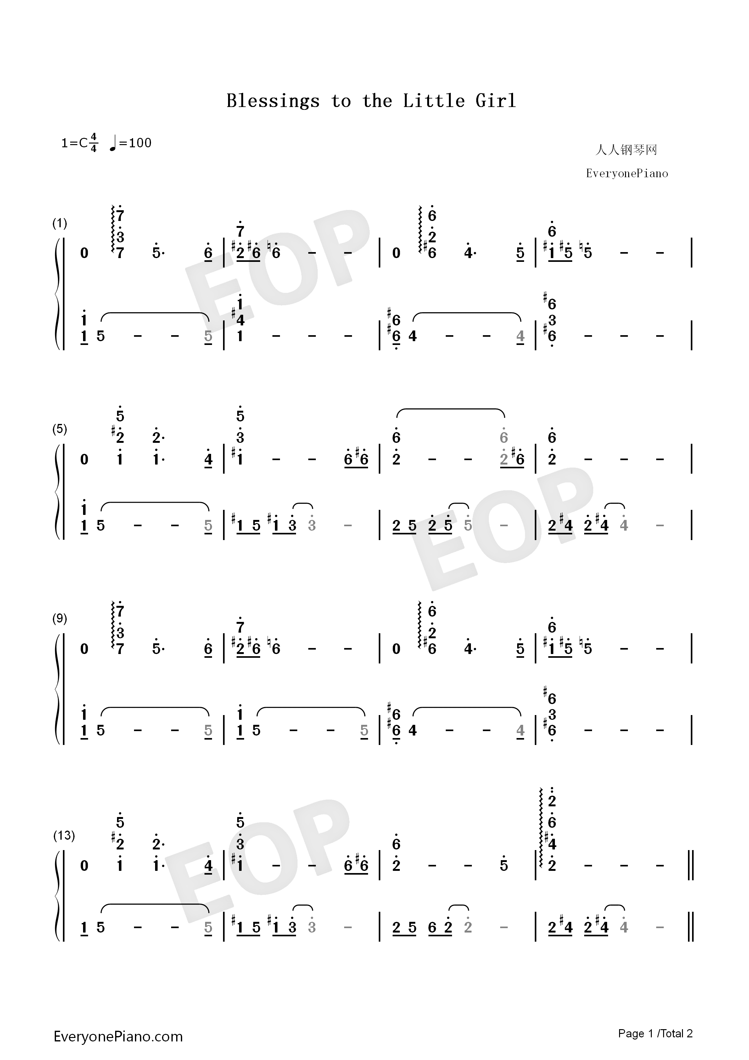 Blessings_to_the_Little_Girl钢琴简谱_Susumu_Hirasawa演唱