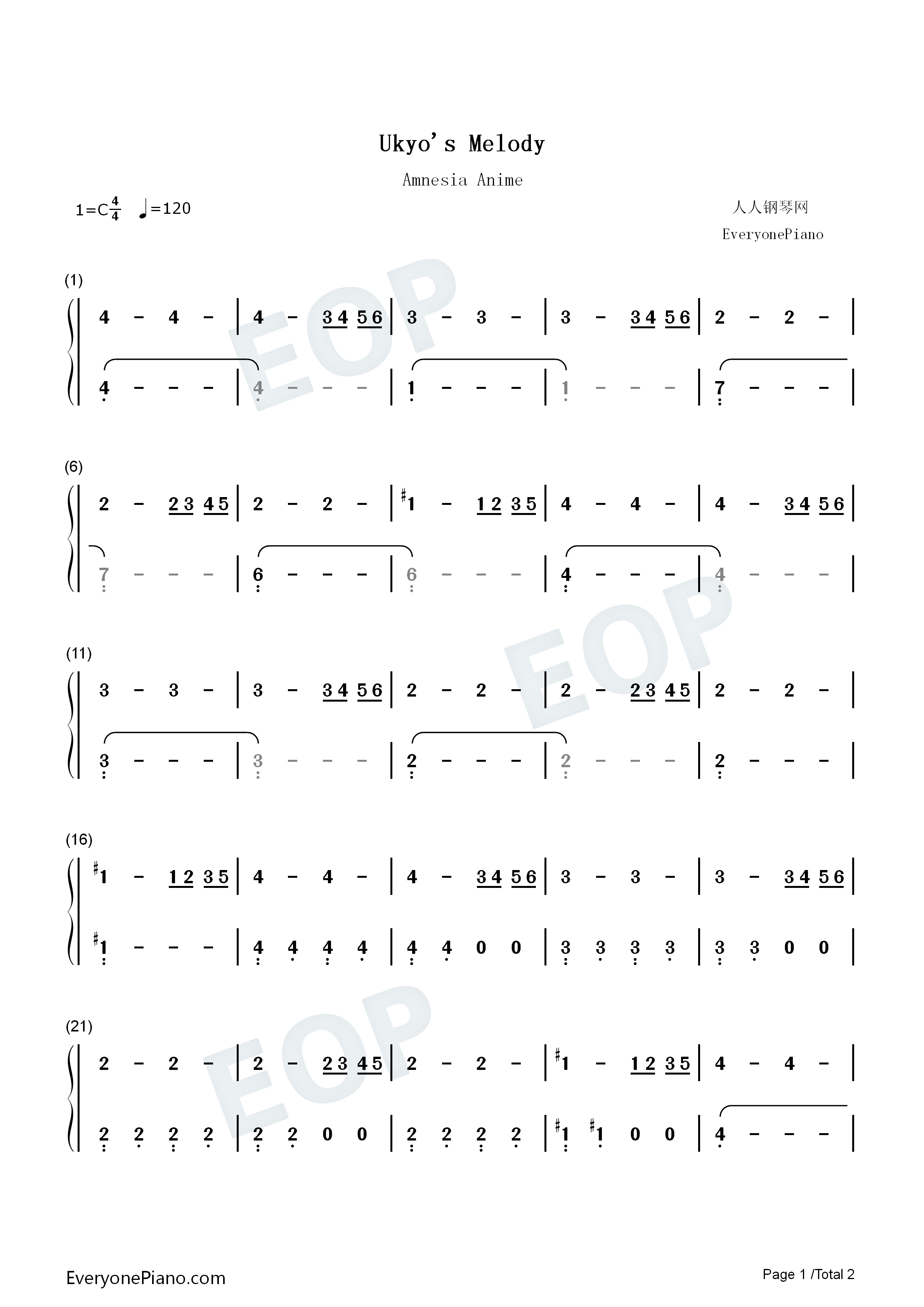 Ukyo's_Melody_钢琴简谱_Yuji_Hara演唱