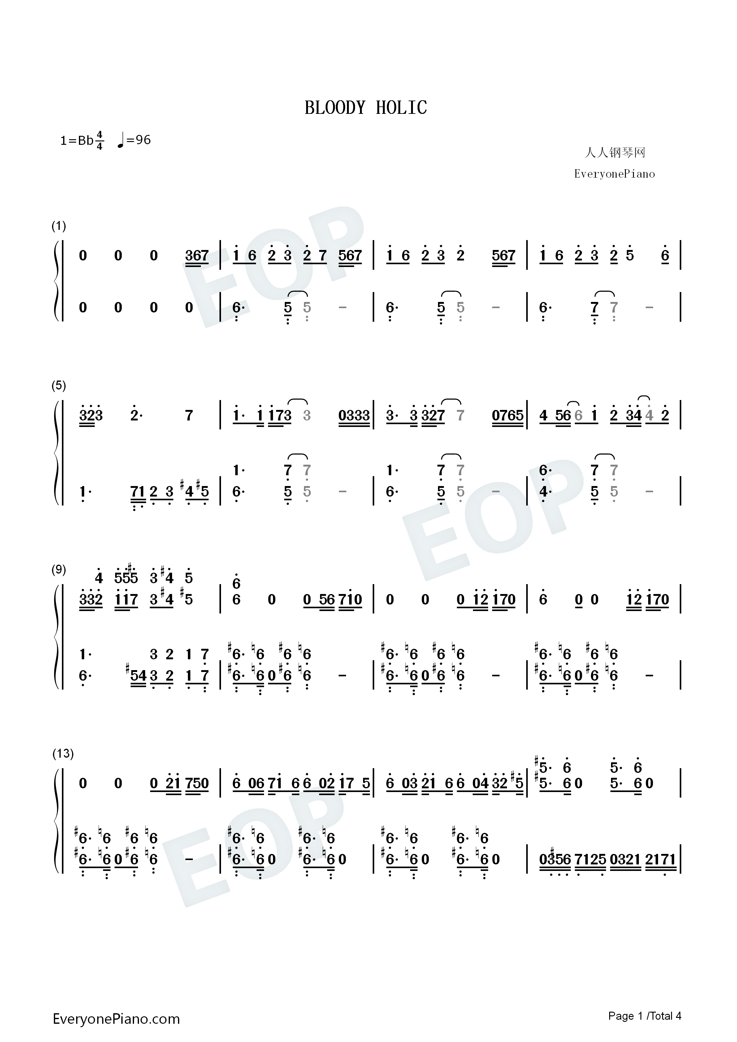 BLOODY_HOLIC钢琴简谱_Yuuka_Nanri_(南里_侑香)演唱