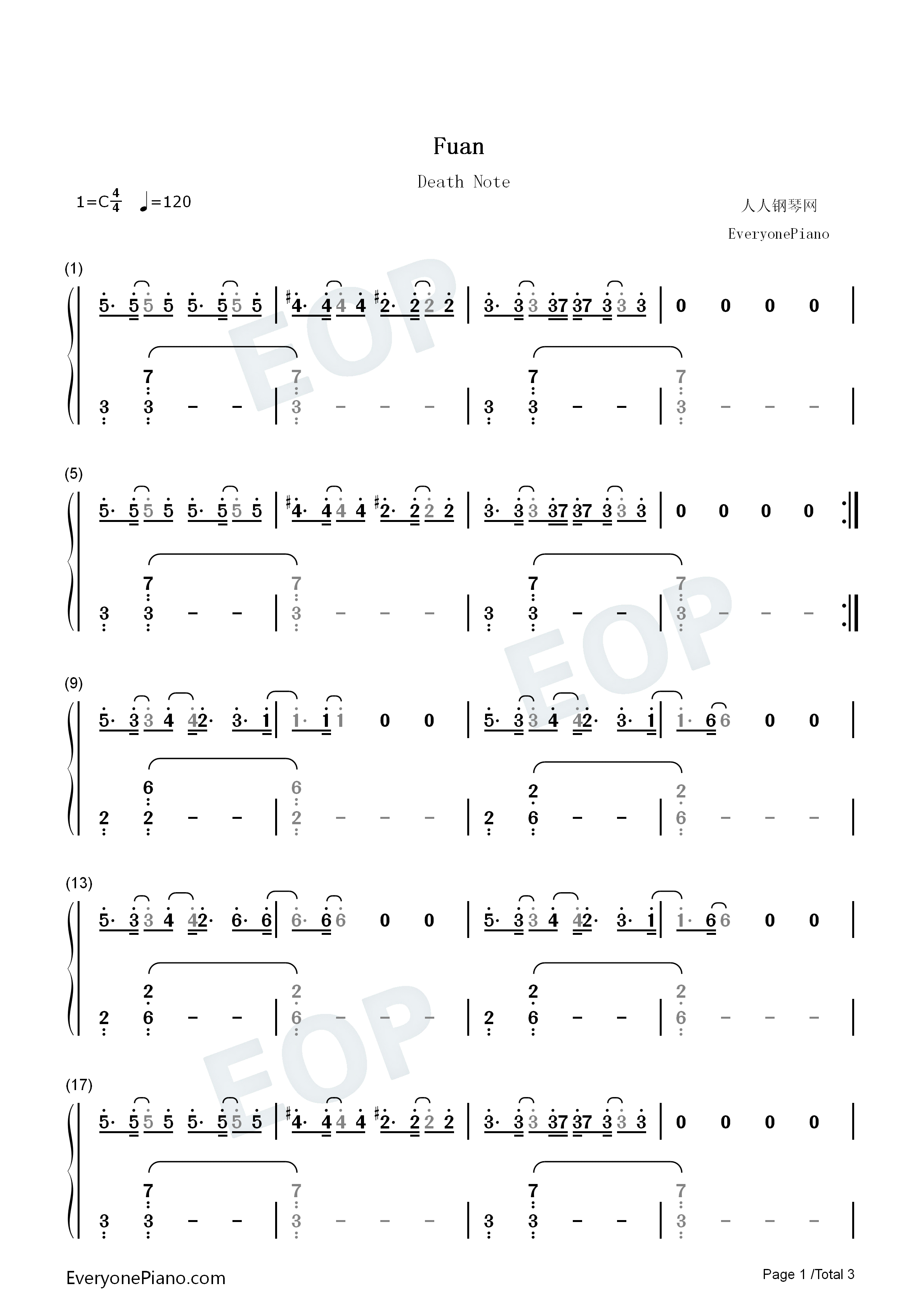 Fuan（不安）钢琴简谱_平野义久__タニウチヒデキ演唱