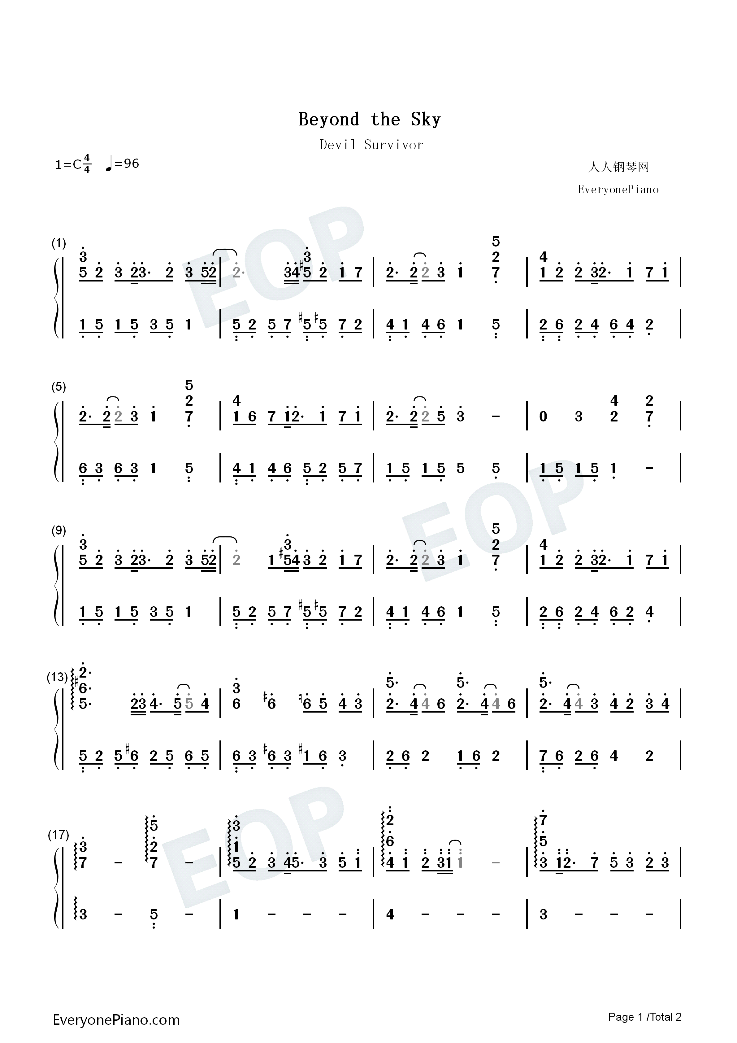 Beyond_The_Sky钢琴简谱_未知演唱