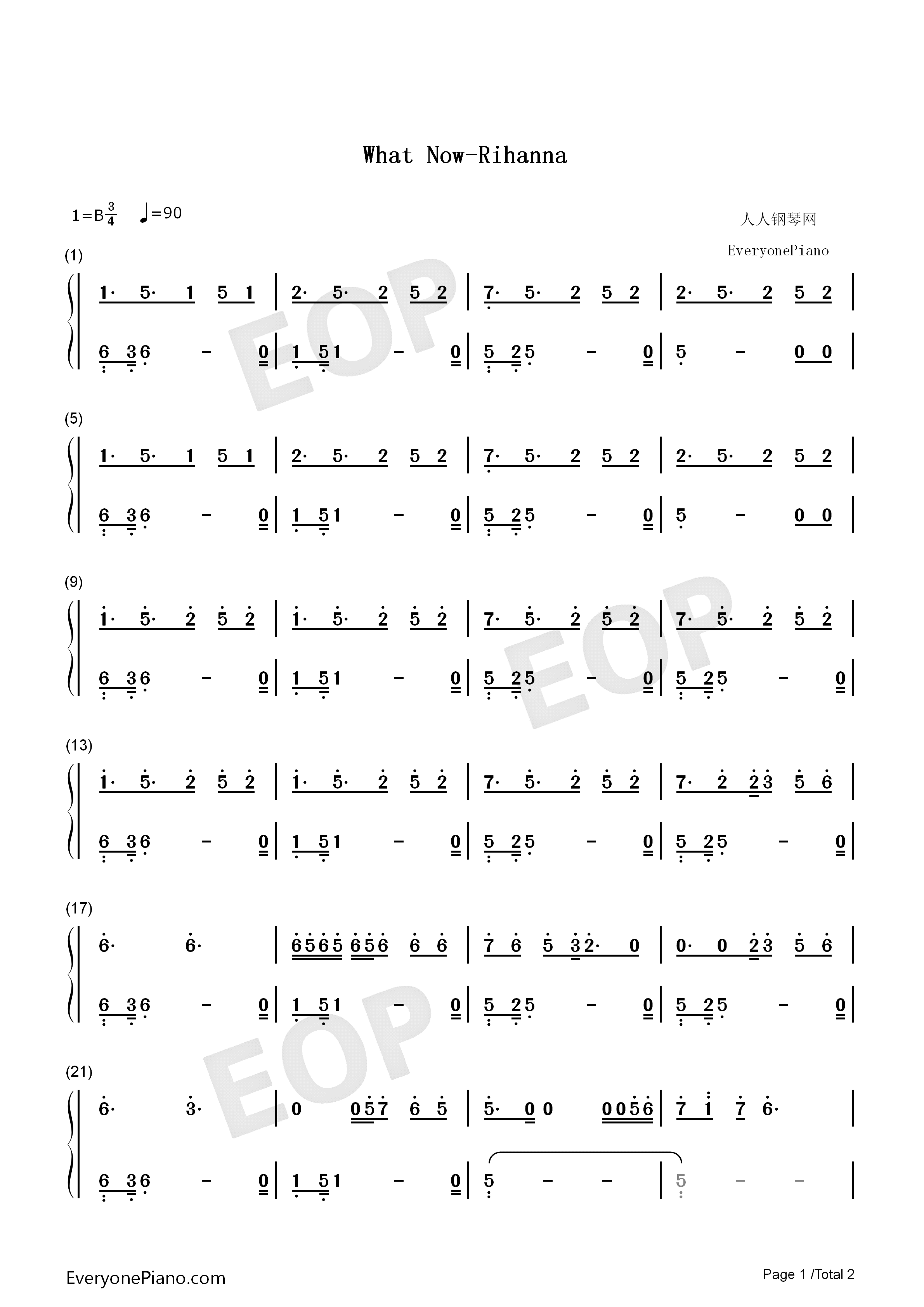 What_Now钢琴简谱_Rihanna演唱