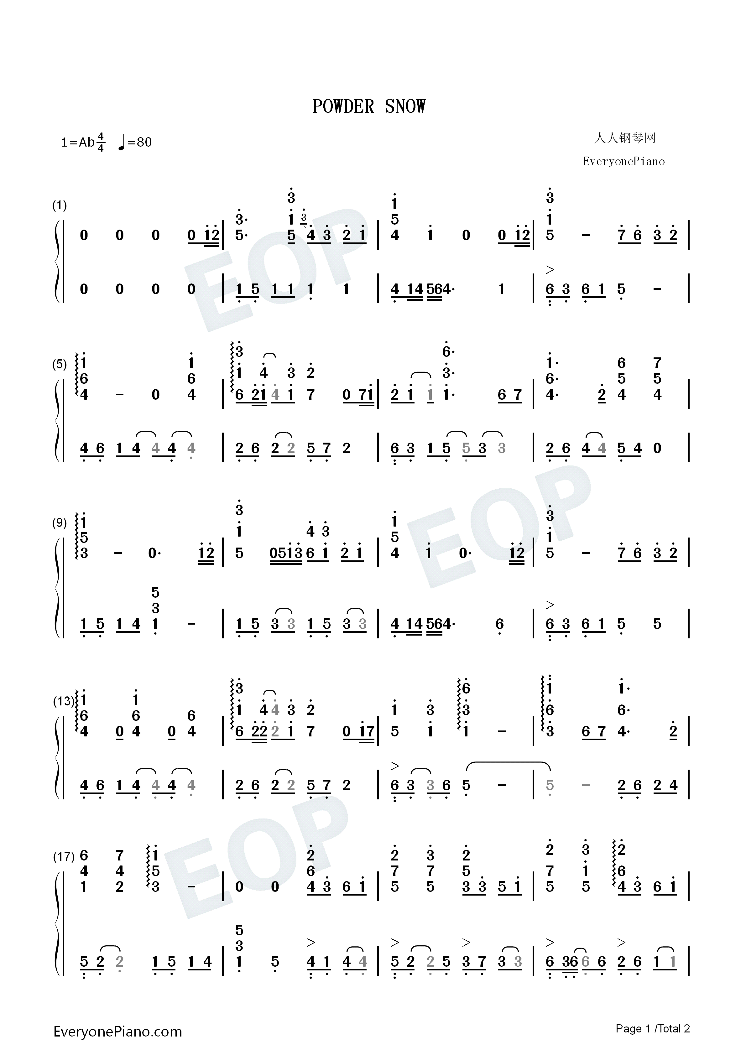 POWDER_SNOW钢琴简谱_水树奈奈演唱